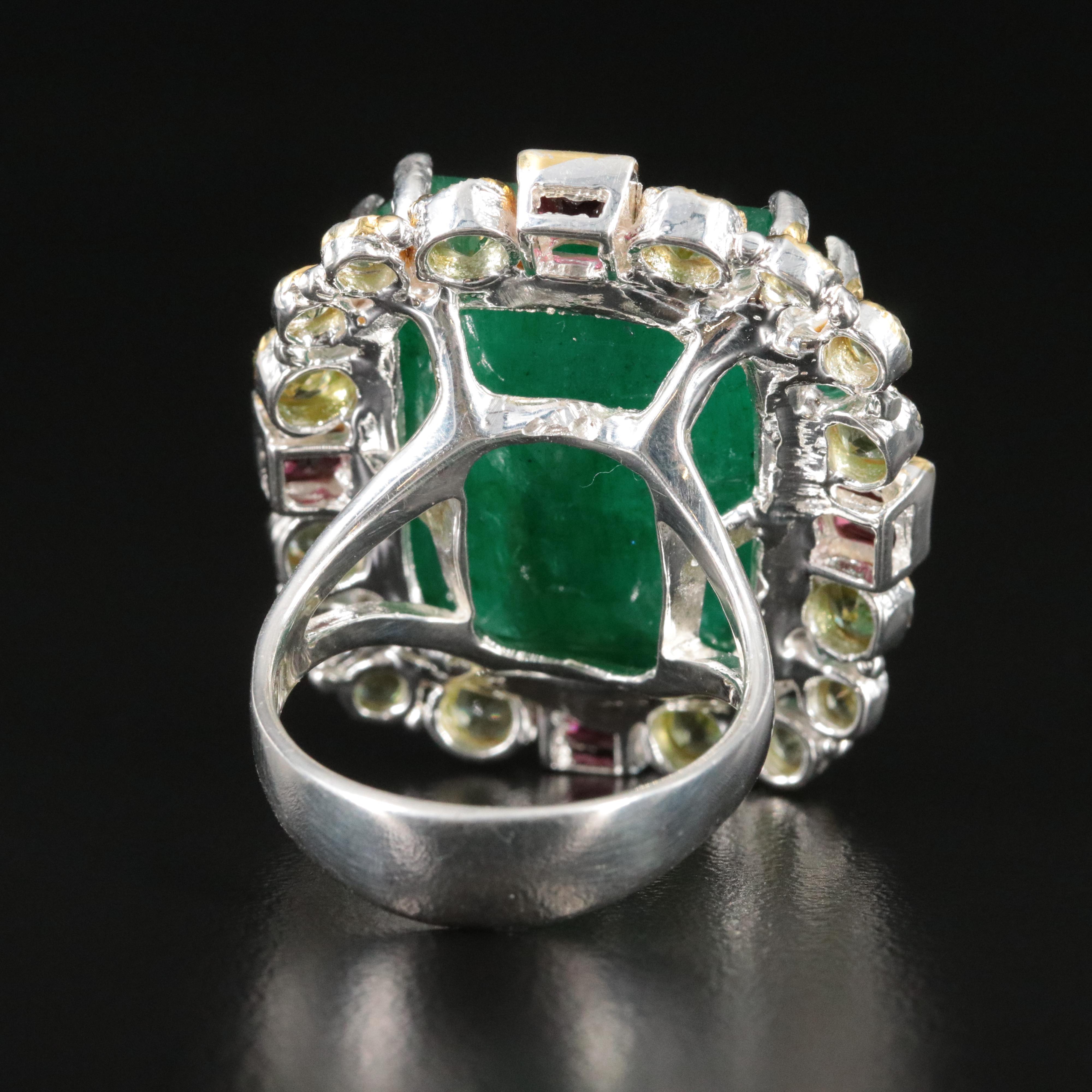 Sterling Beryl, Peridot and Garnet Ring