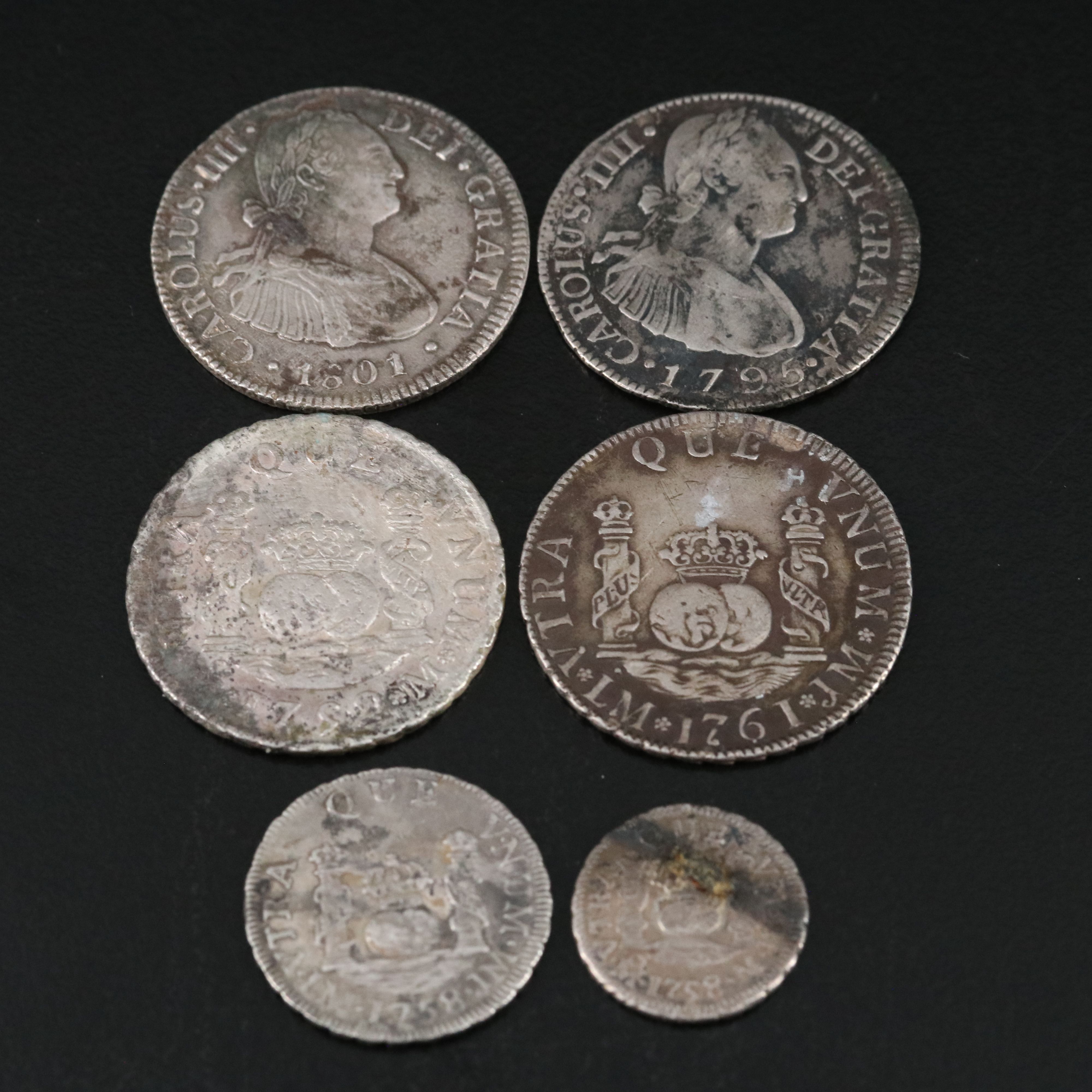 Collection of Six Spanish Colonial Minor Silver Coins