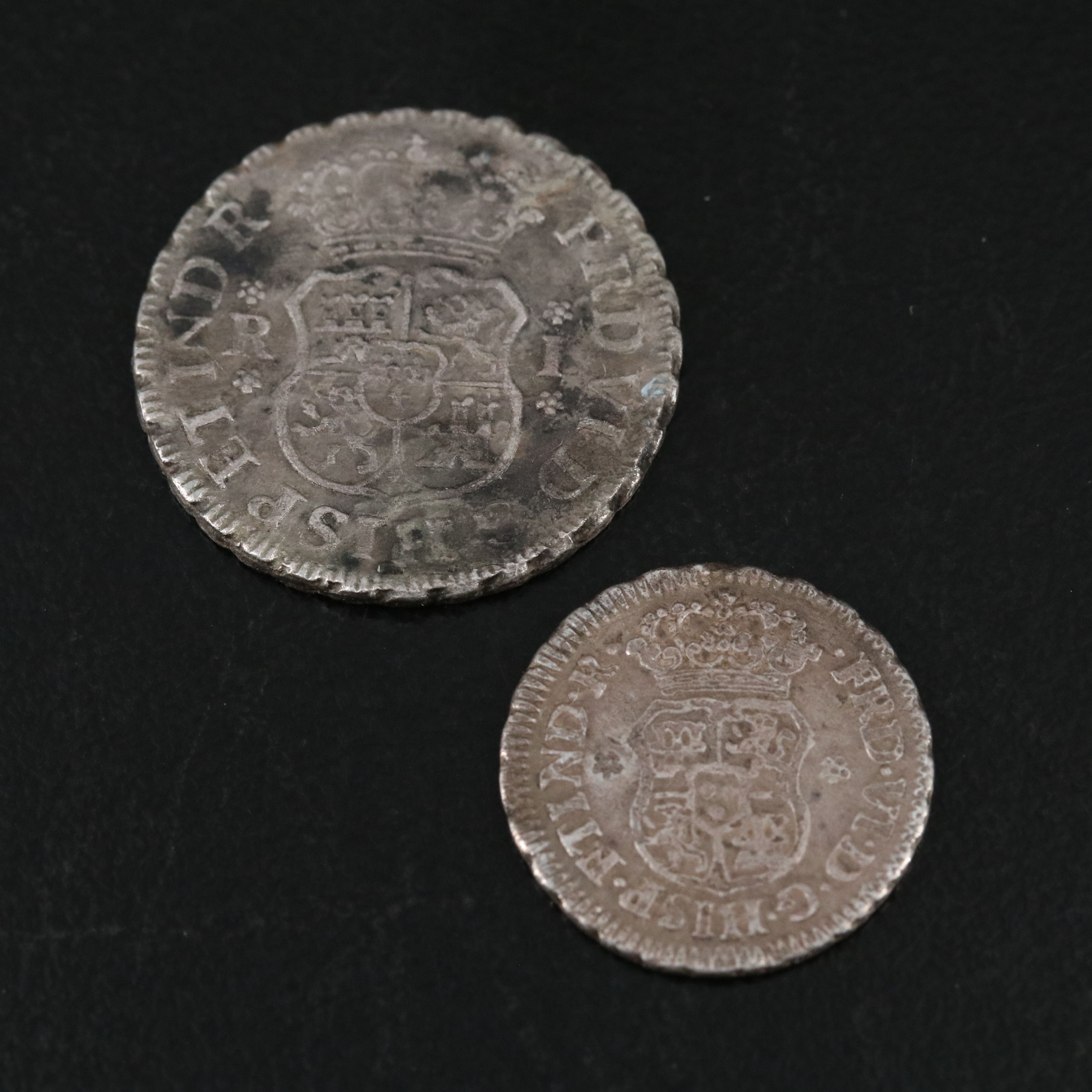 Collection of Six Spanish Colonial Minor Silver Coins