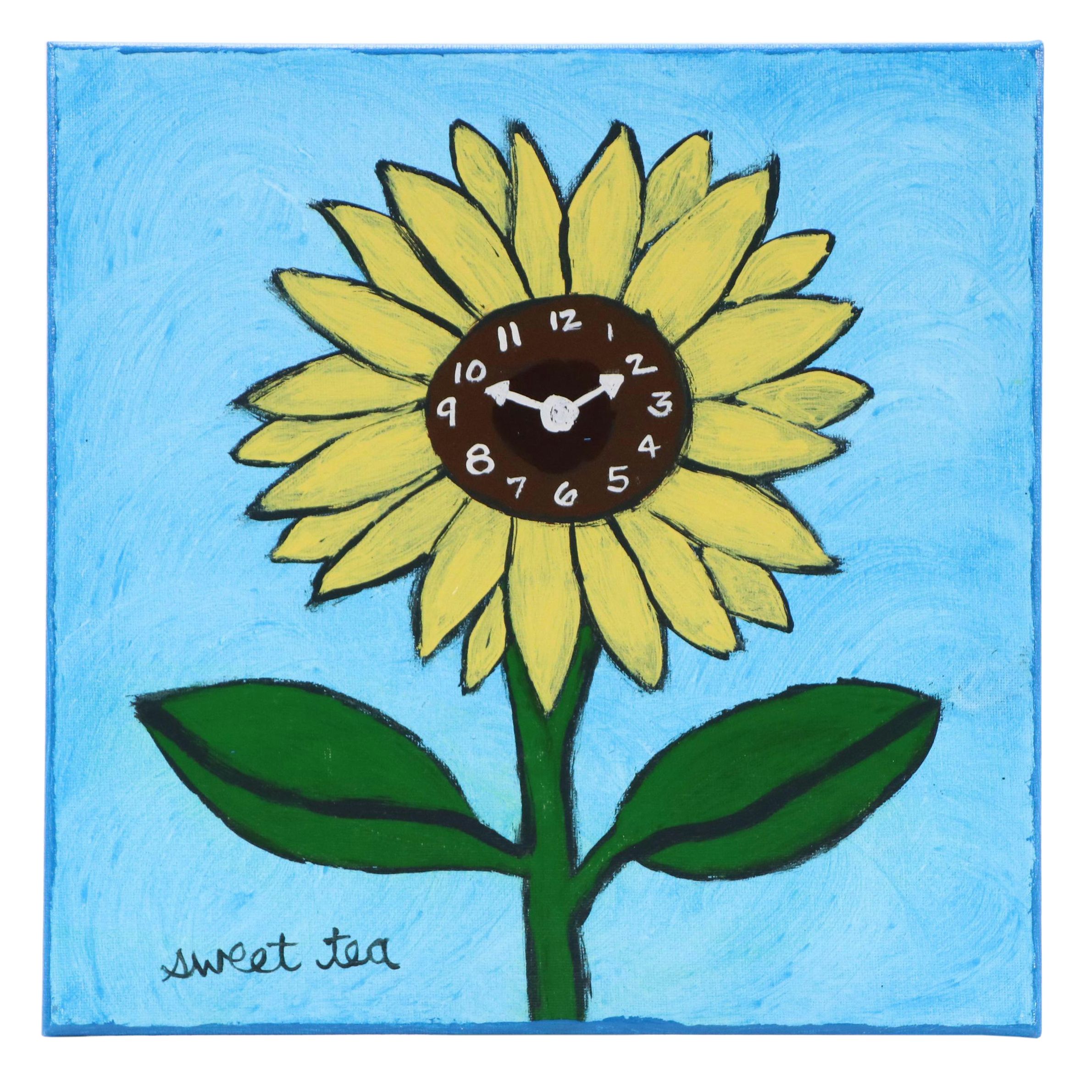 Sweet Tea Folk Floral Acrylic Painting, 21st Century