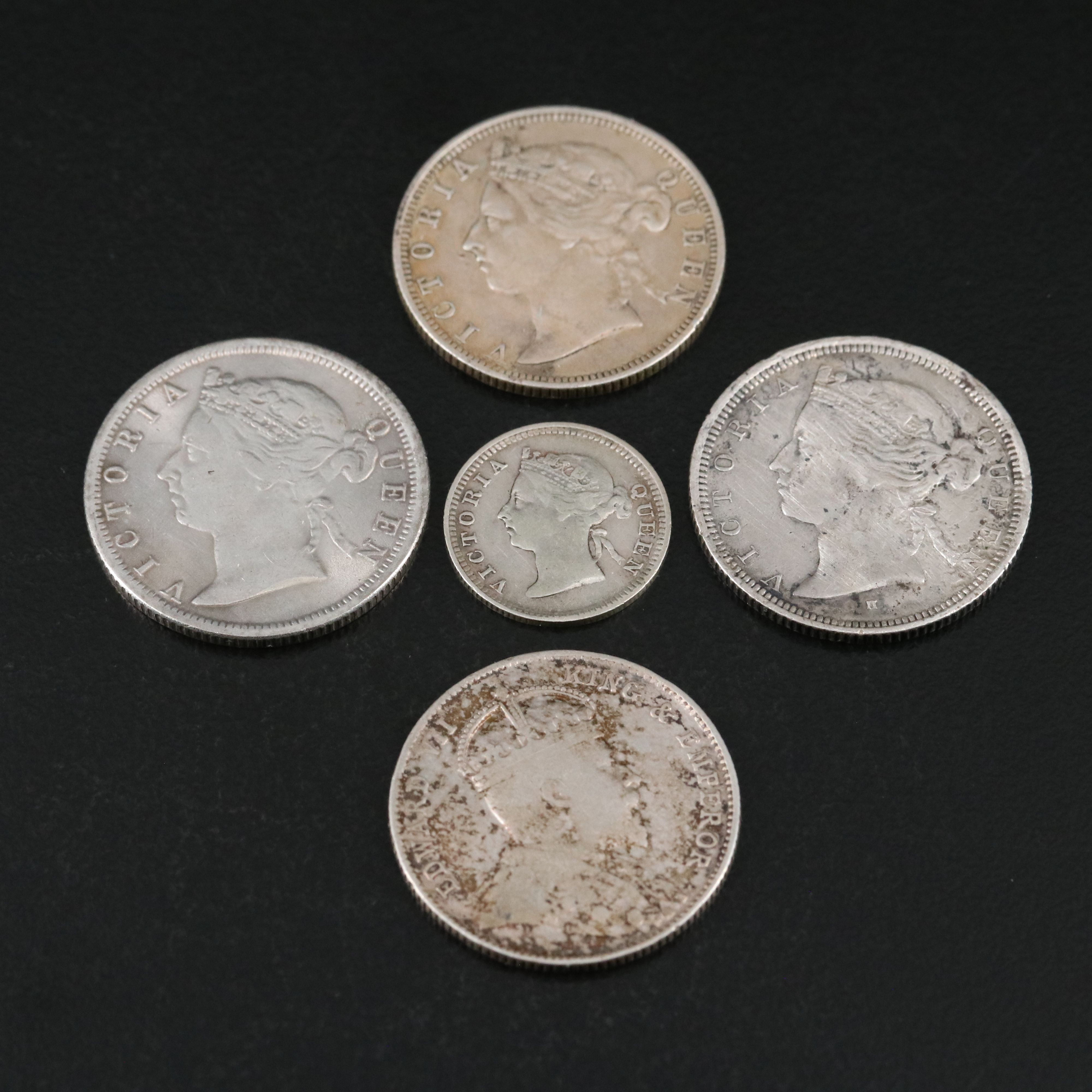 Five Silver Coins From Straits Settlements