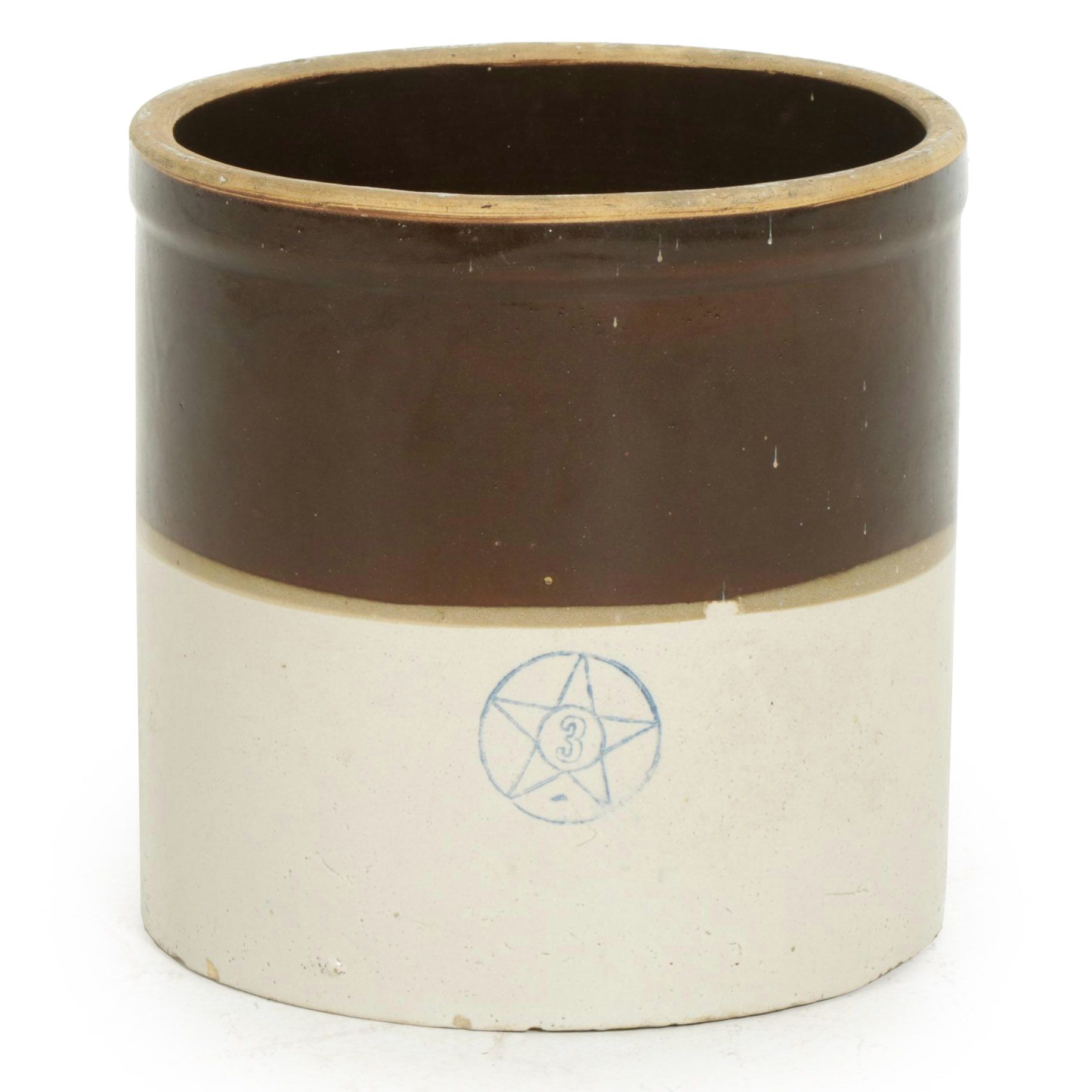 Star Stoneware Co. 3-Gallon Brown and White Crock, Early 20th C.