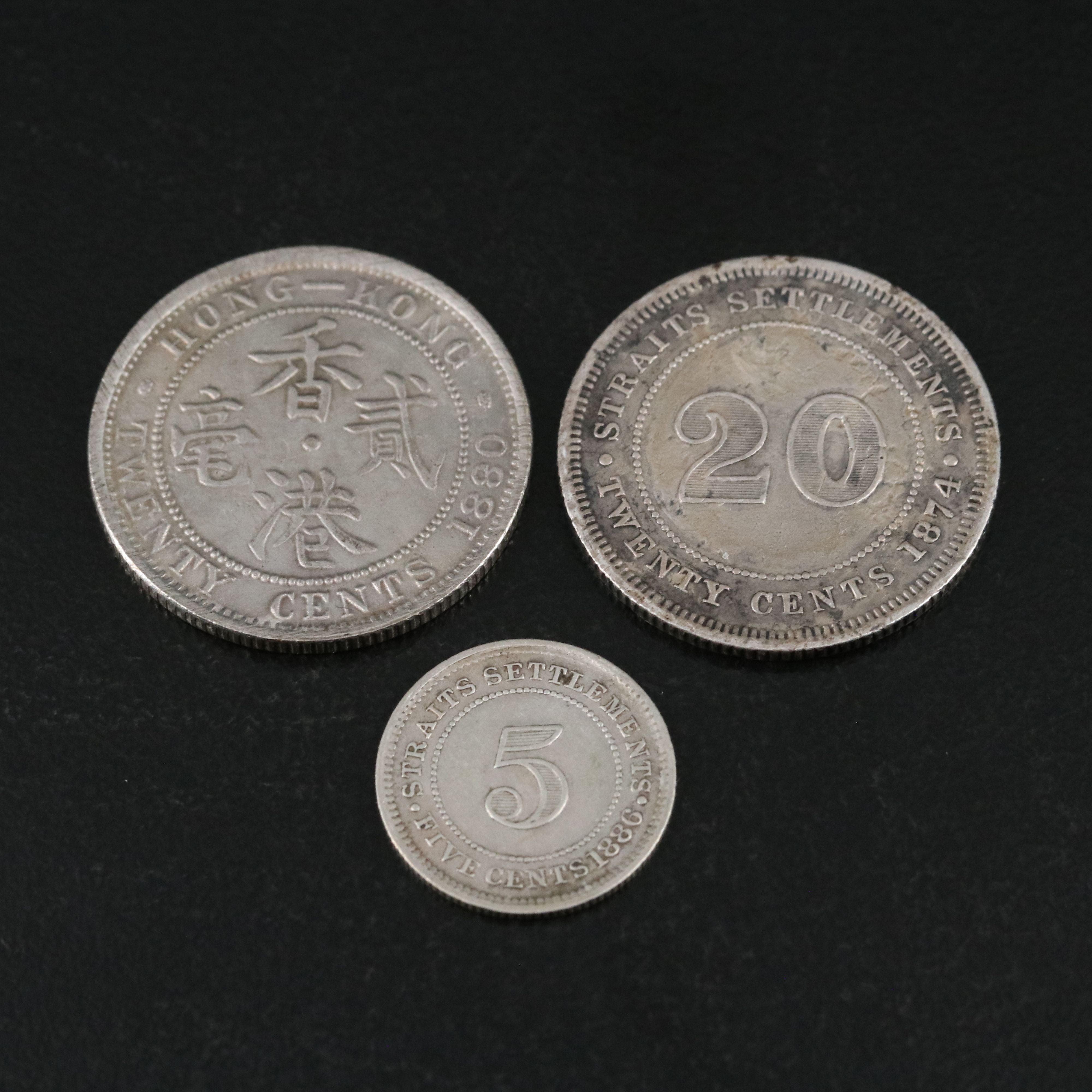 Five Silver Coins From Straits Settlements