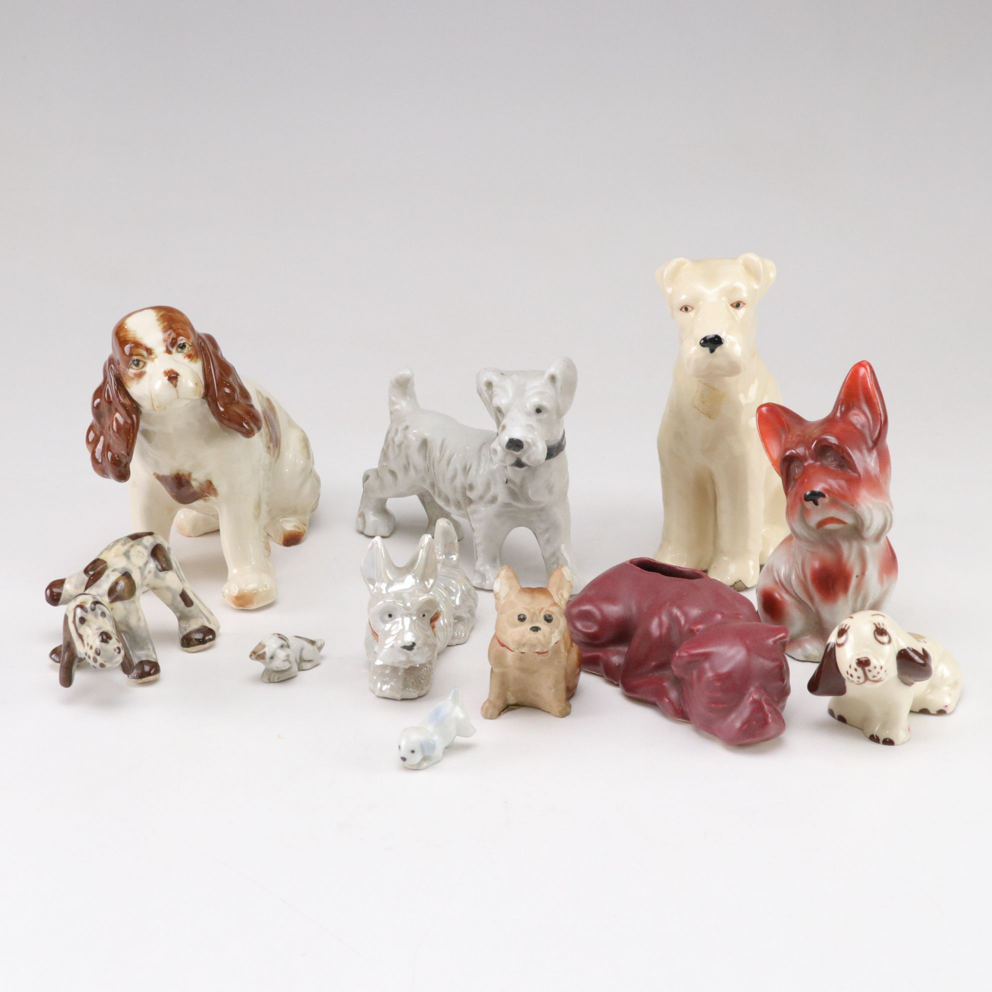 Hand-Painted Japanese Porcelain Dog Figurines