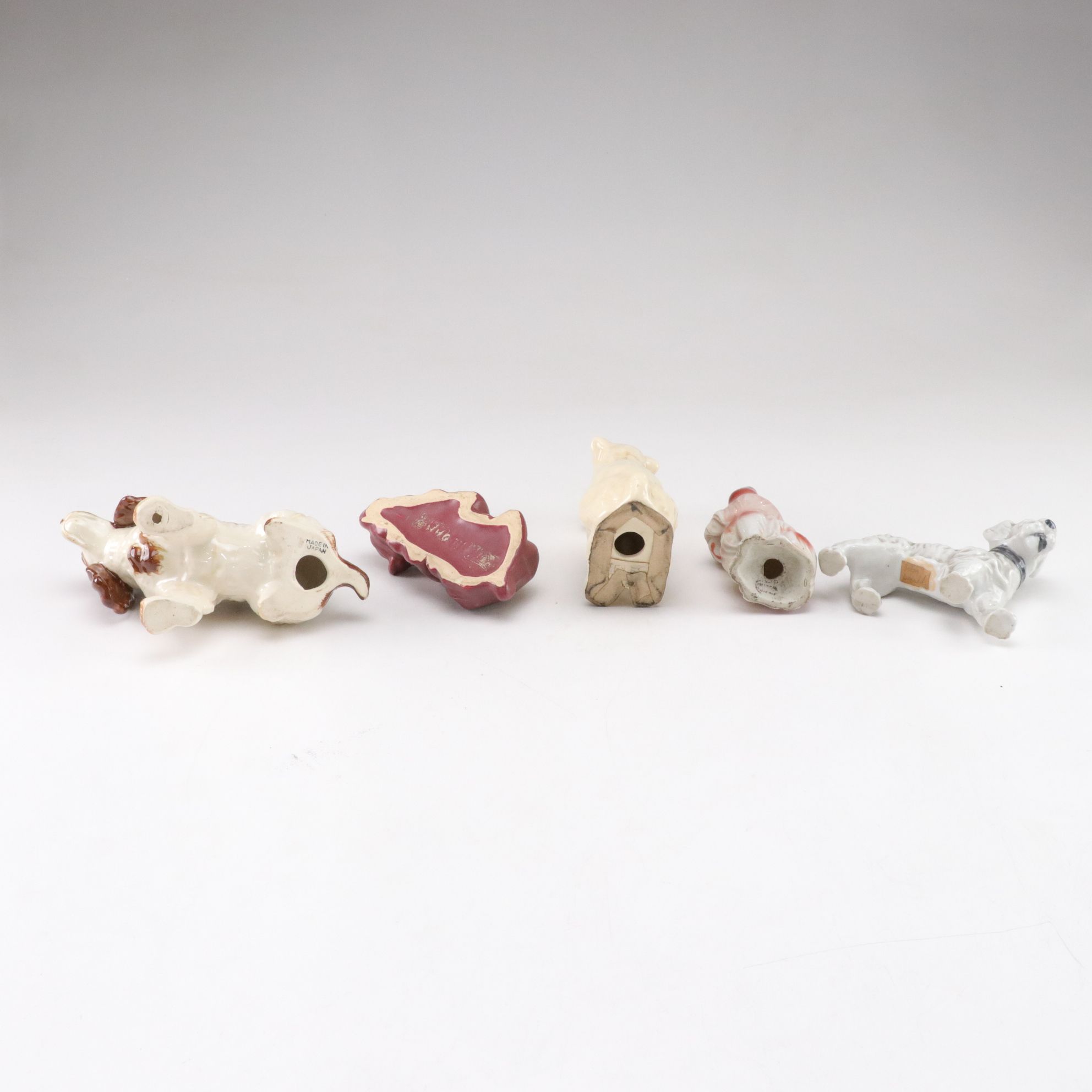 Hand-Painted Japanese Porcelain Dog Figurines