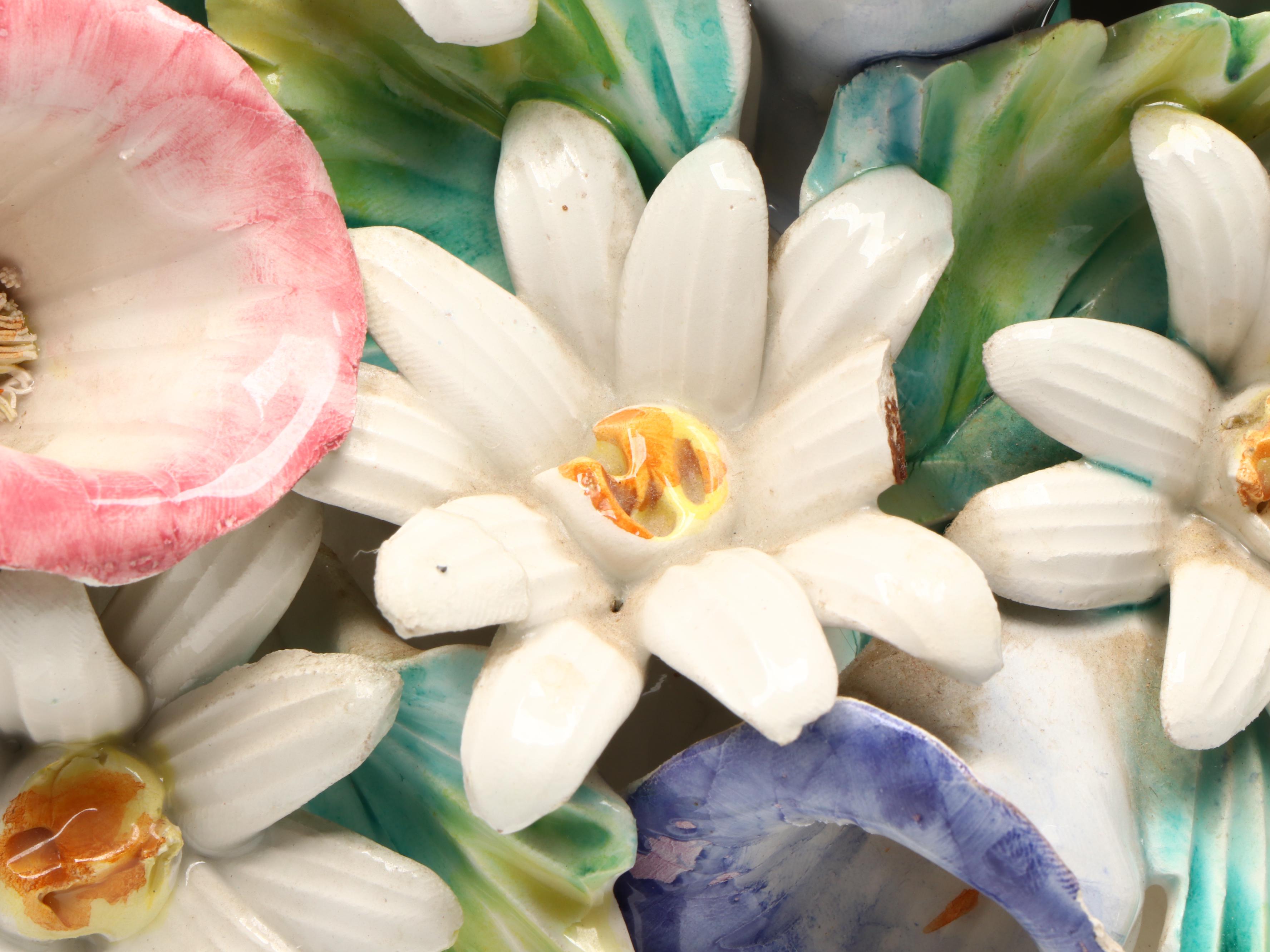 Meiselman Italian Porcelain Basket of Flowers with Swallows, Mid-20th C.