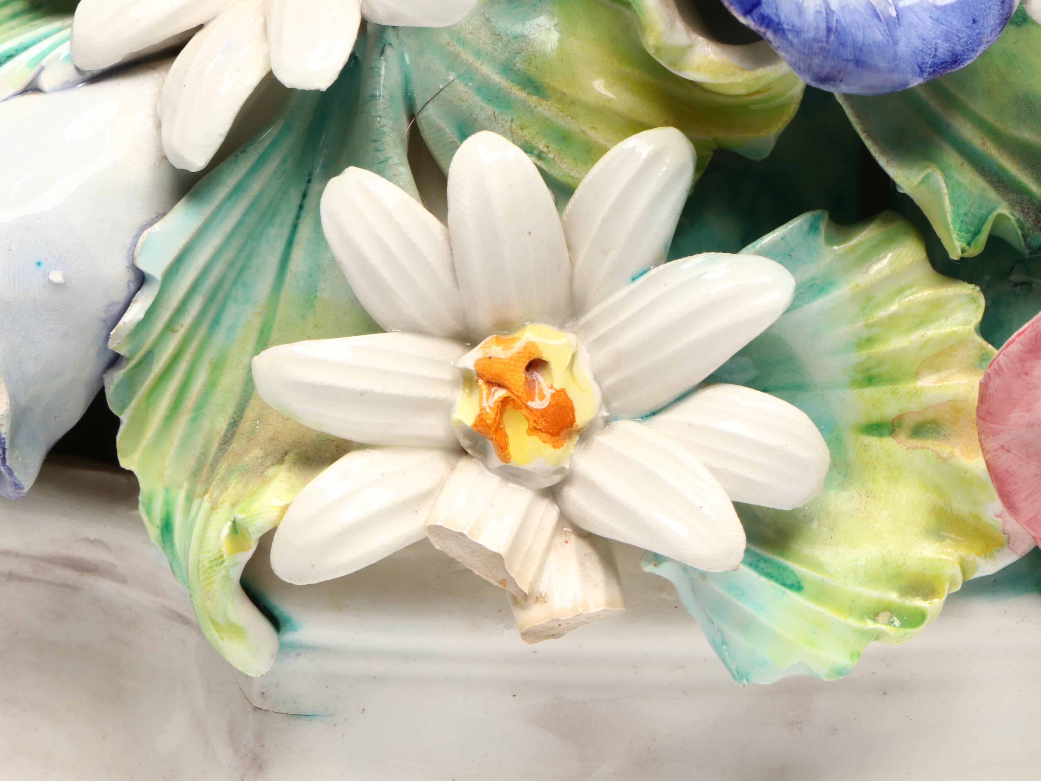 Meiselman Italian Porcelain Basket of Flowers with Swallows, Mid-20th C.