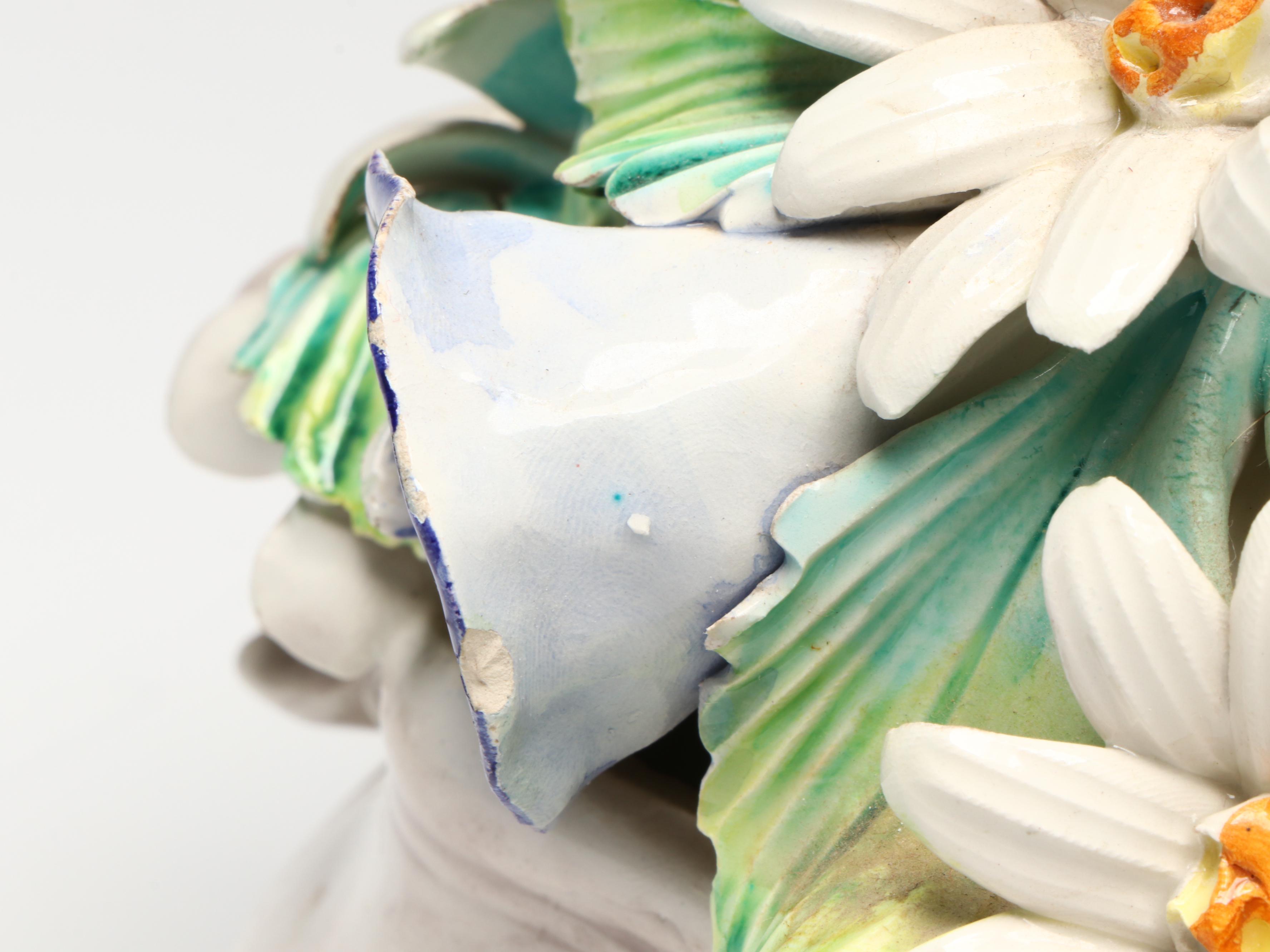 Meiselman Italian Porcelain Basket of Flowers with Swallows, Mid-20th C.