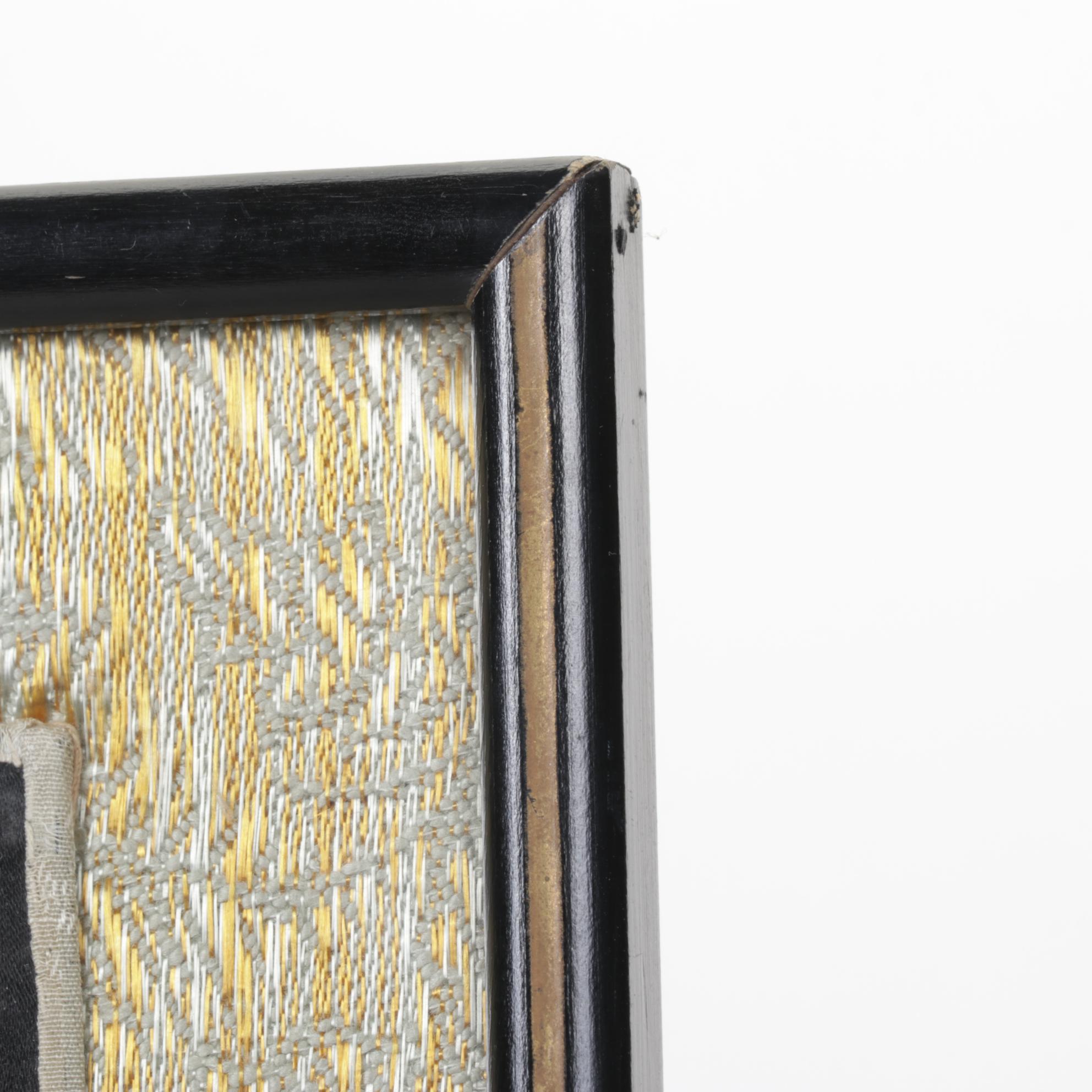 Chinese Hand-Embroidered Peonies on Peach Colored Silk Panel