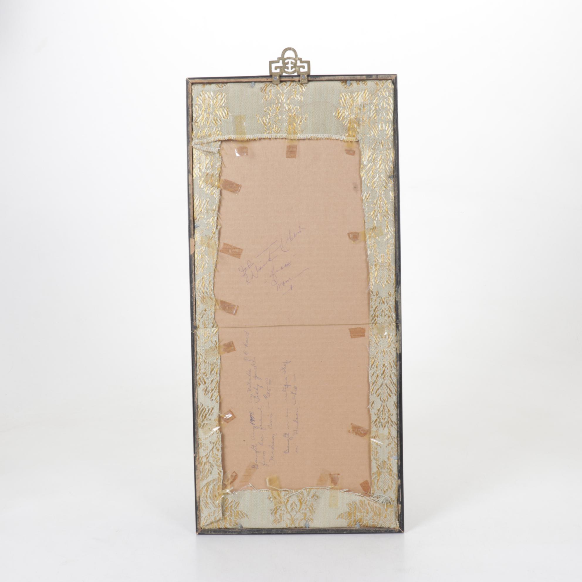 Chinese Hand-Embroidered Peonies on Peach Colored Silk Panel