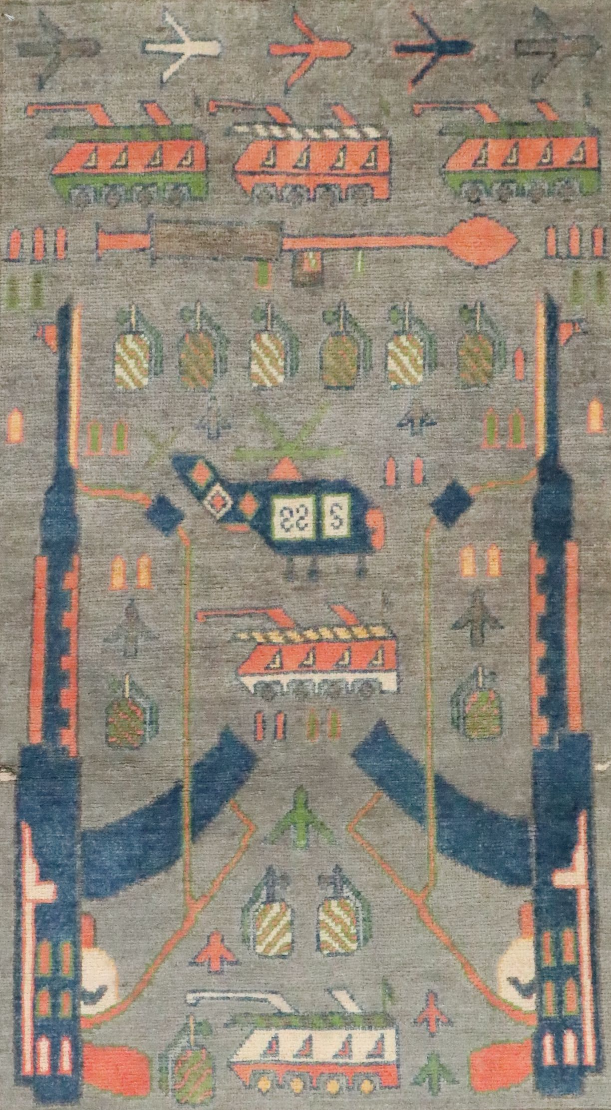 2'8 x 4'8 Hand-Knotted Pakistani Pictorial War Rug