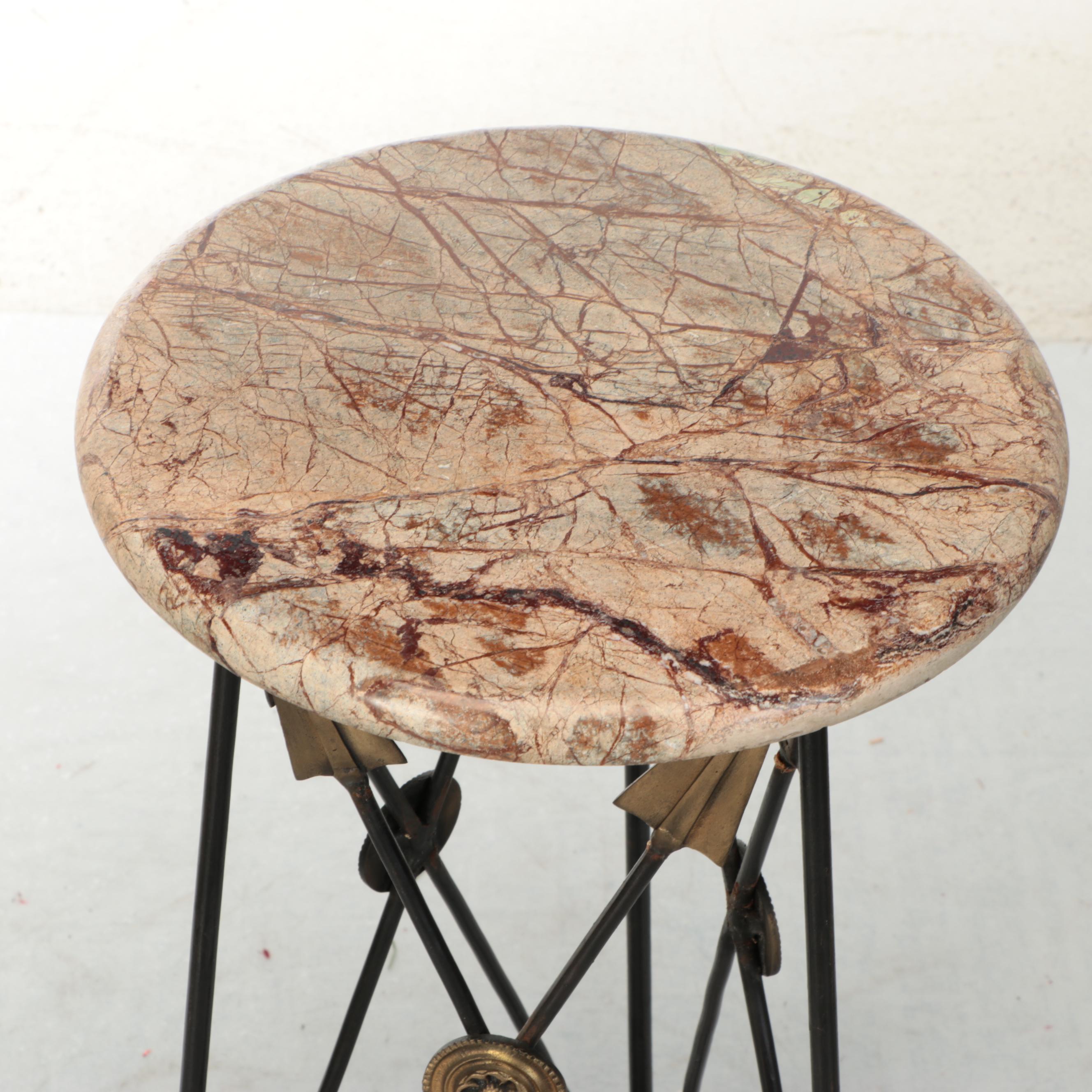 Maison Jansen Style Neoclassical Arrow and Medallion Table with Marble Top