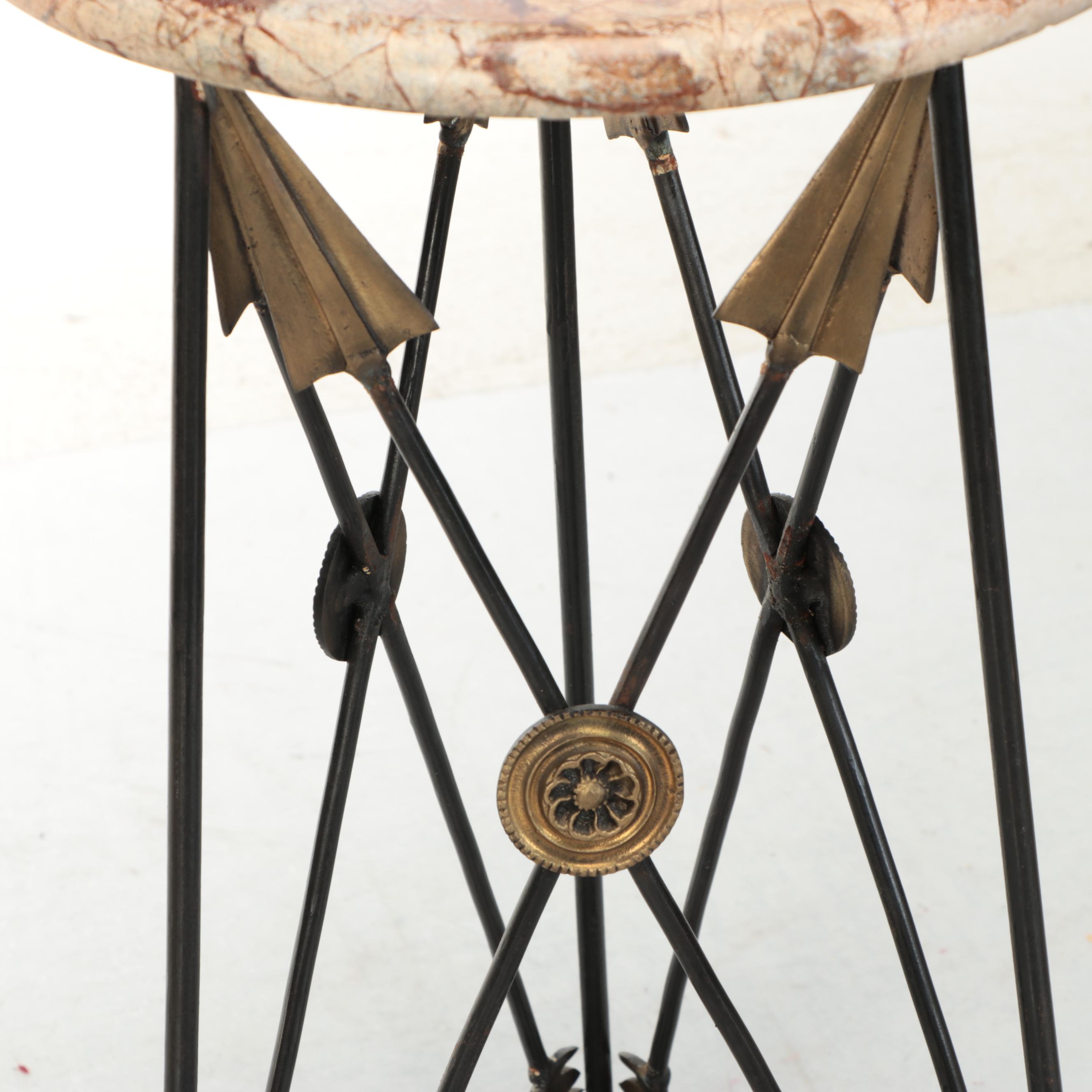 Maison Jansen Style Neoclassical Arrow and Medallion Table with Marble Top