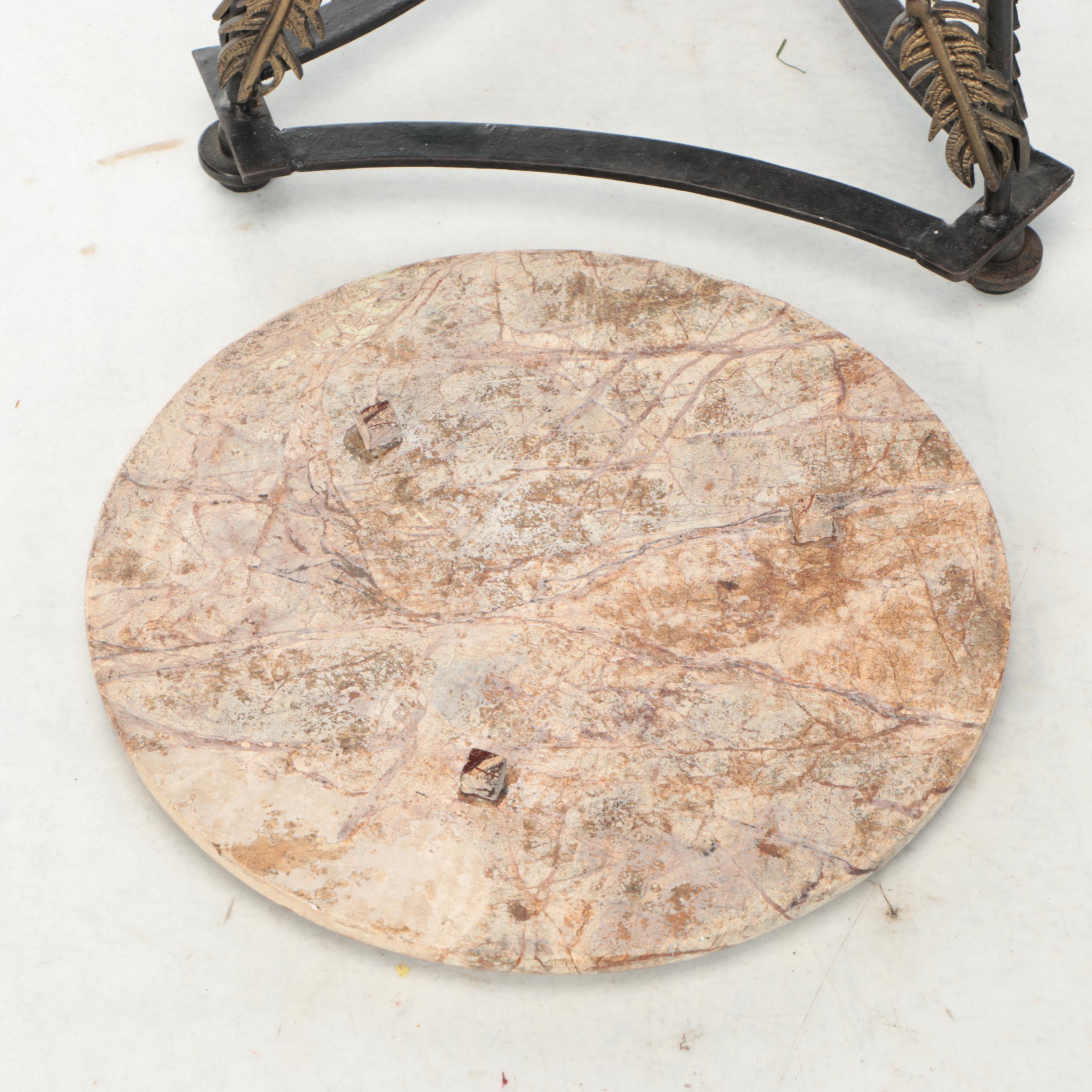 Maison Jansen Style Neoclassical Arrow and Medallion Table with Marble Top