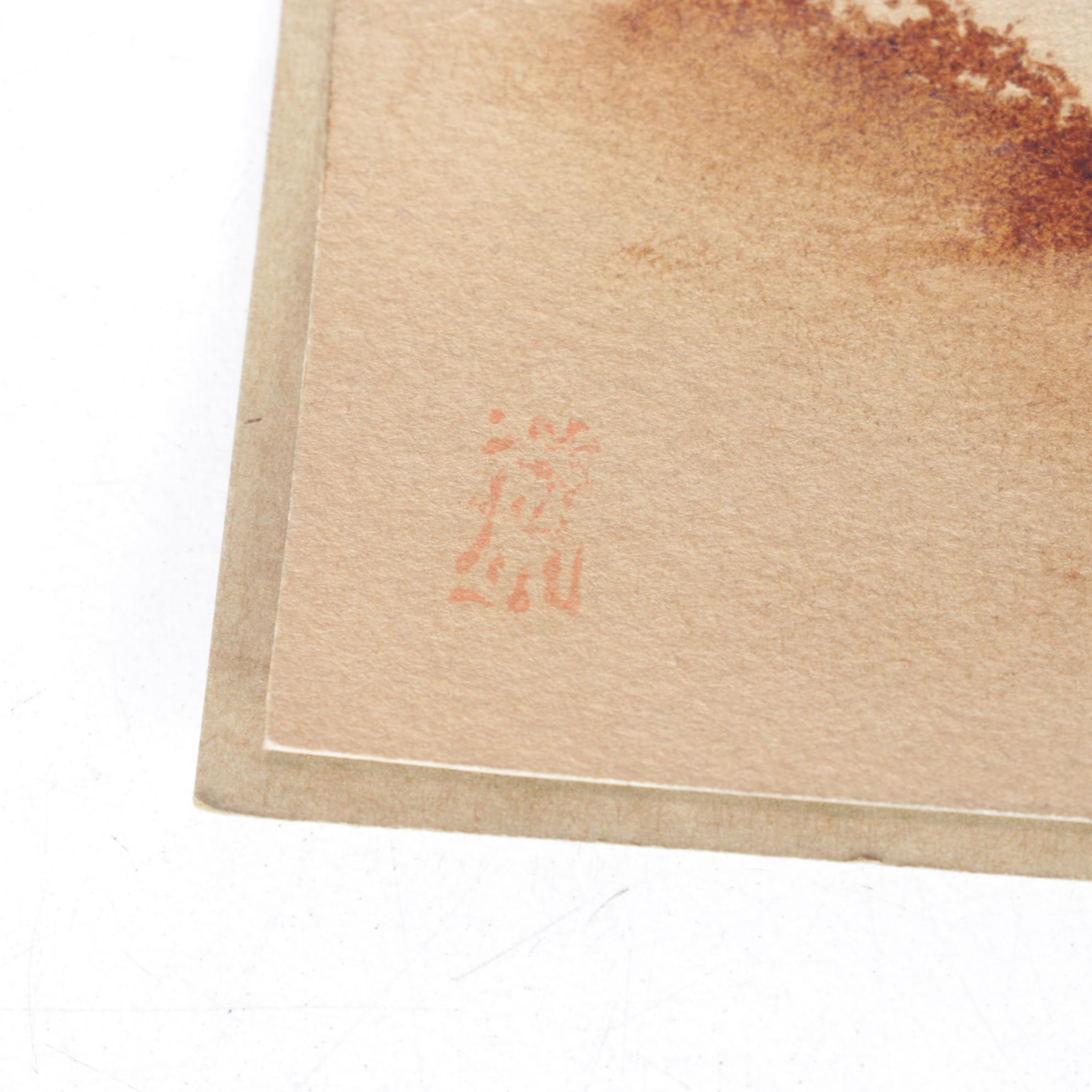 Japanese Watercolor Painting of Traveler Overlooking Moonlit Mountain Range