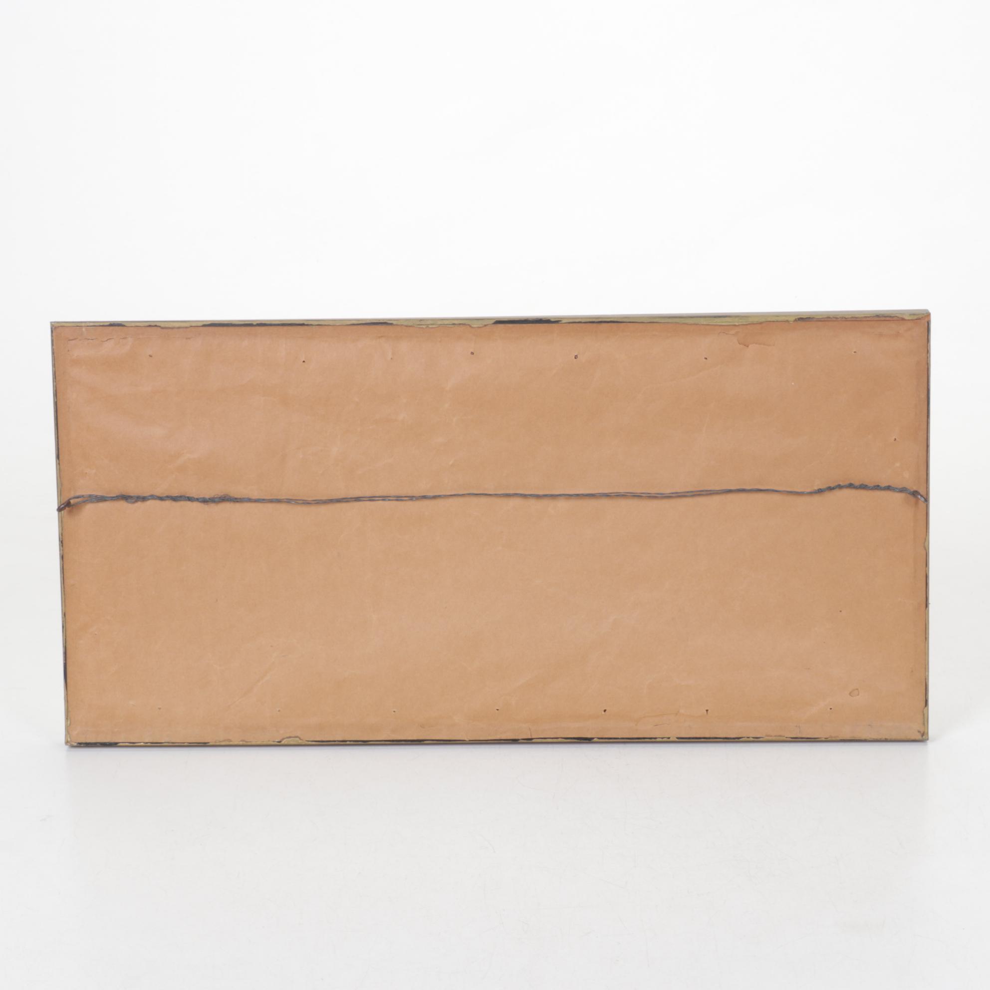 Japanese Watercolor Painting of Hut Overlooking Boats on Moonlit Waters