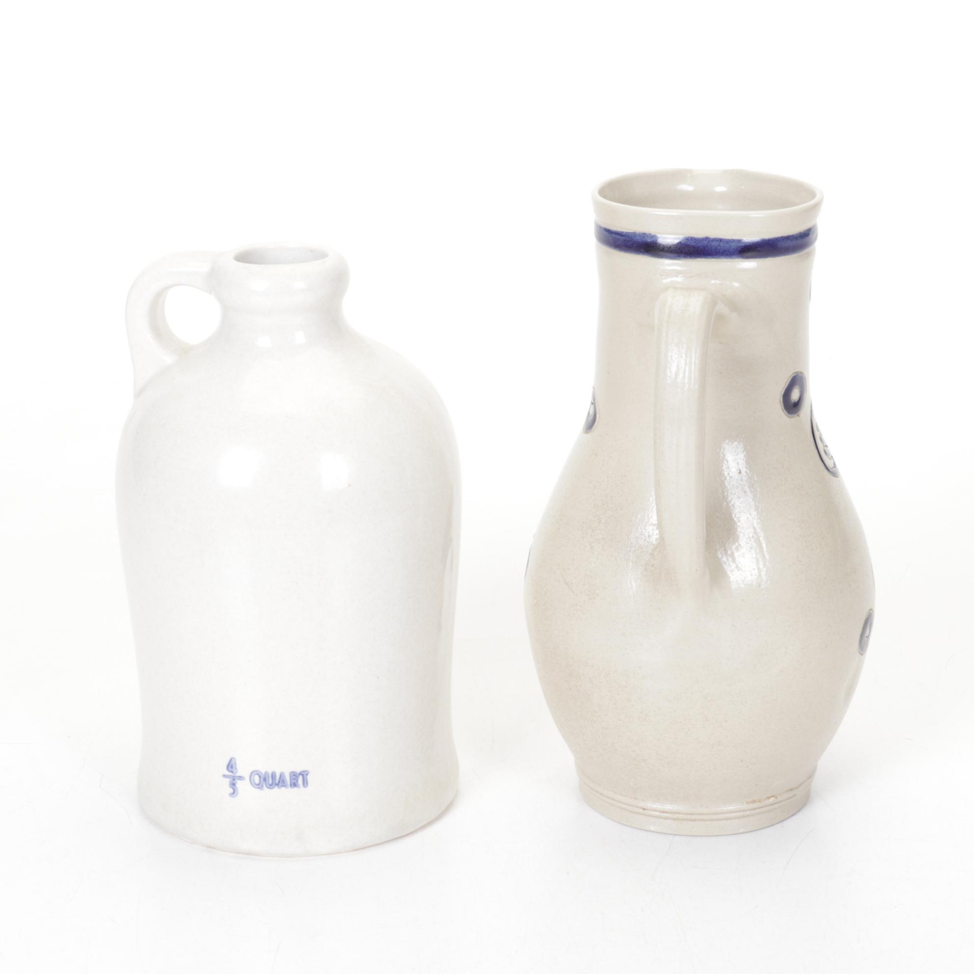 Henry McKenna Jug with Williamsburg Pitcher and Other Stoneware Crocks