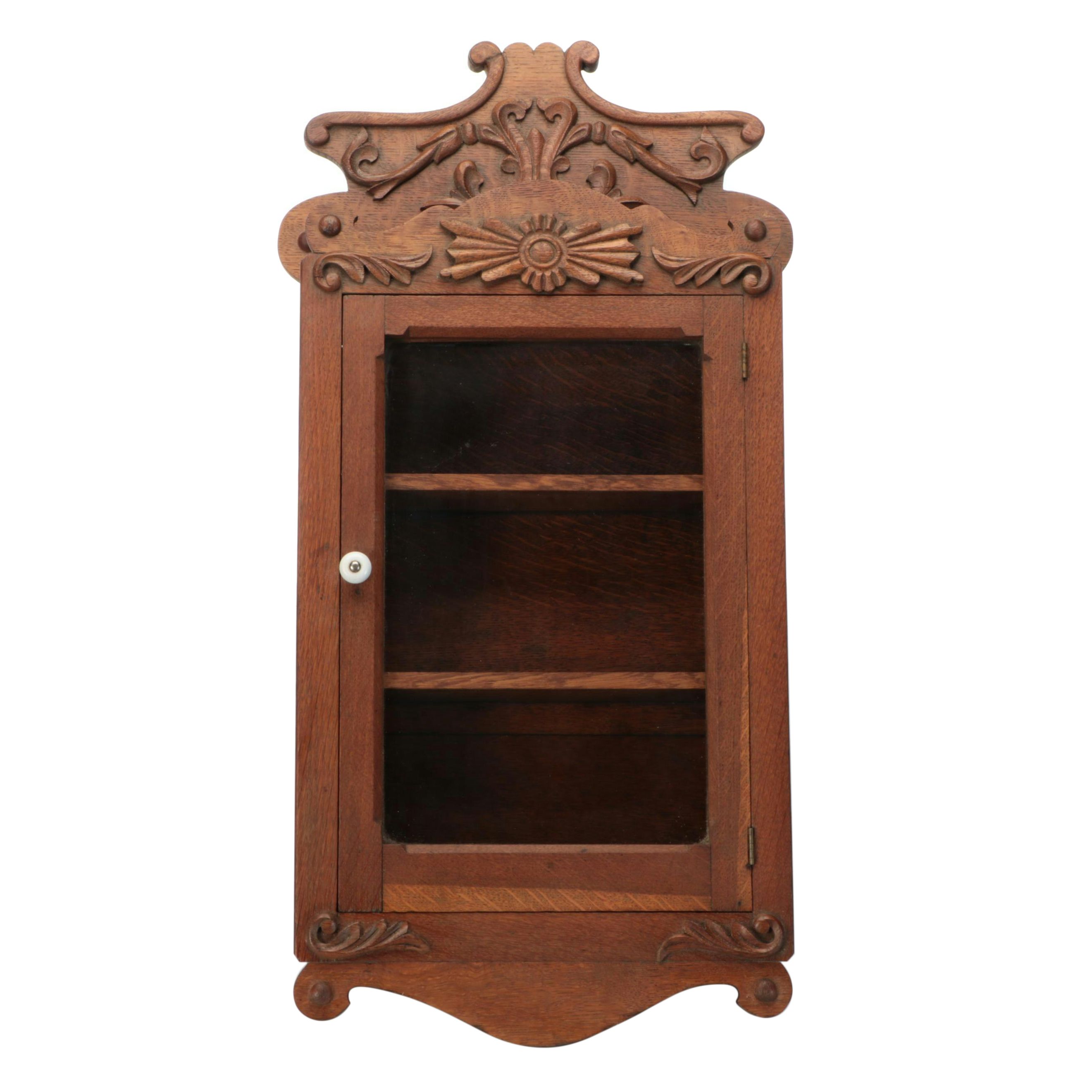 Late Victorian Oak Glass Front Hanging Cabinet, Late 19th to Early 20th Century