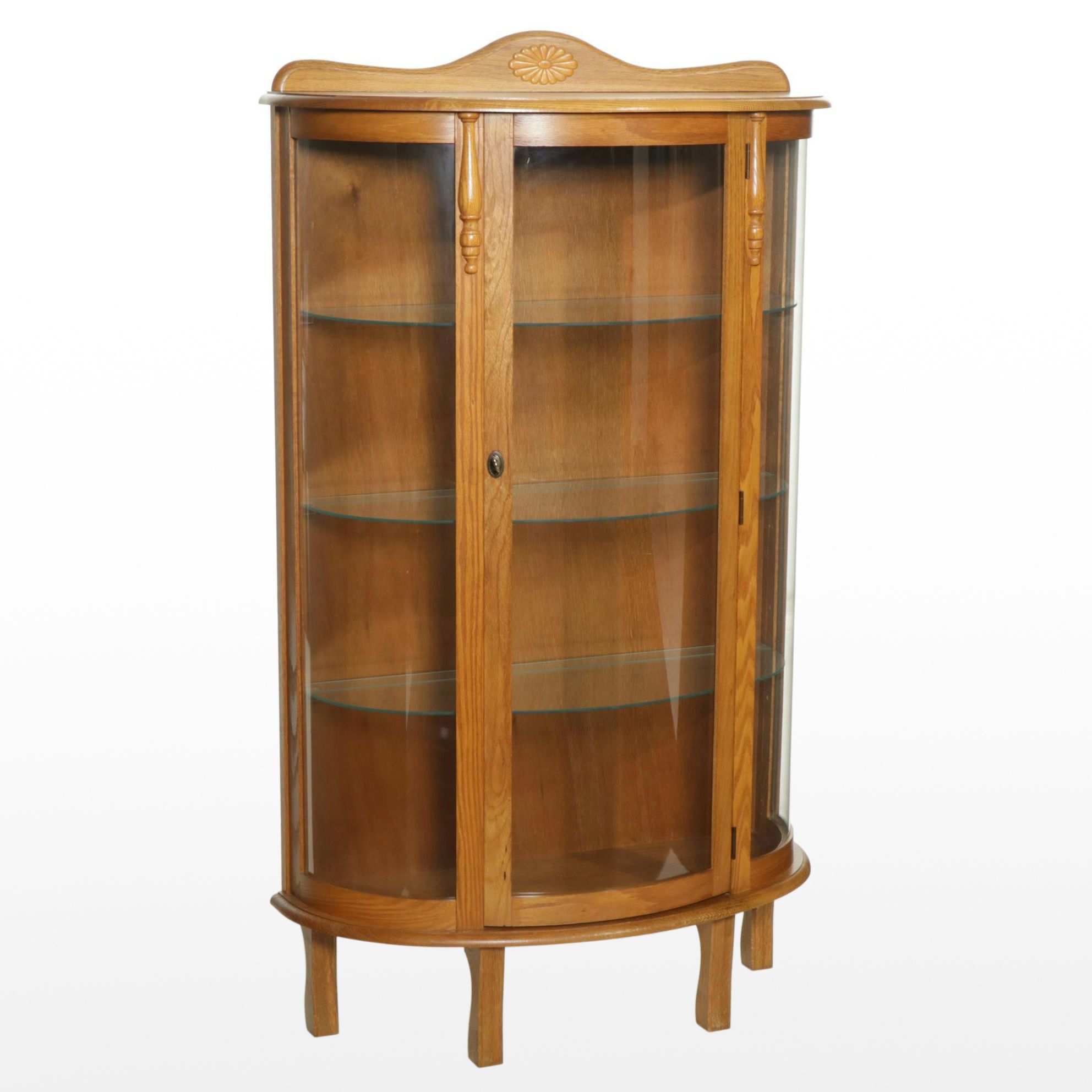 Oak Curved Front Illuminated Display Cabinet, Late 20th to 21st Century