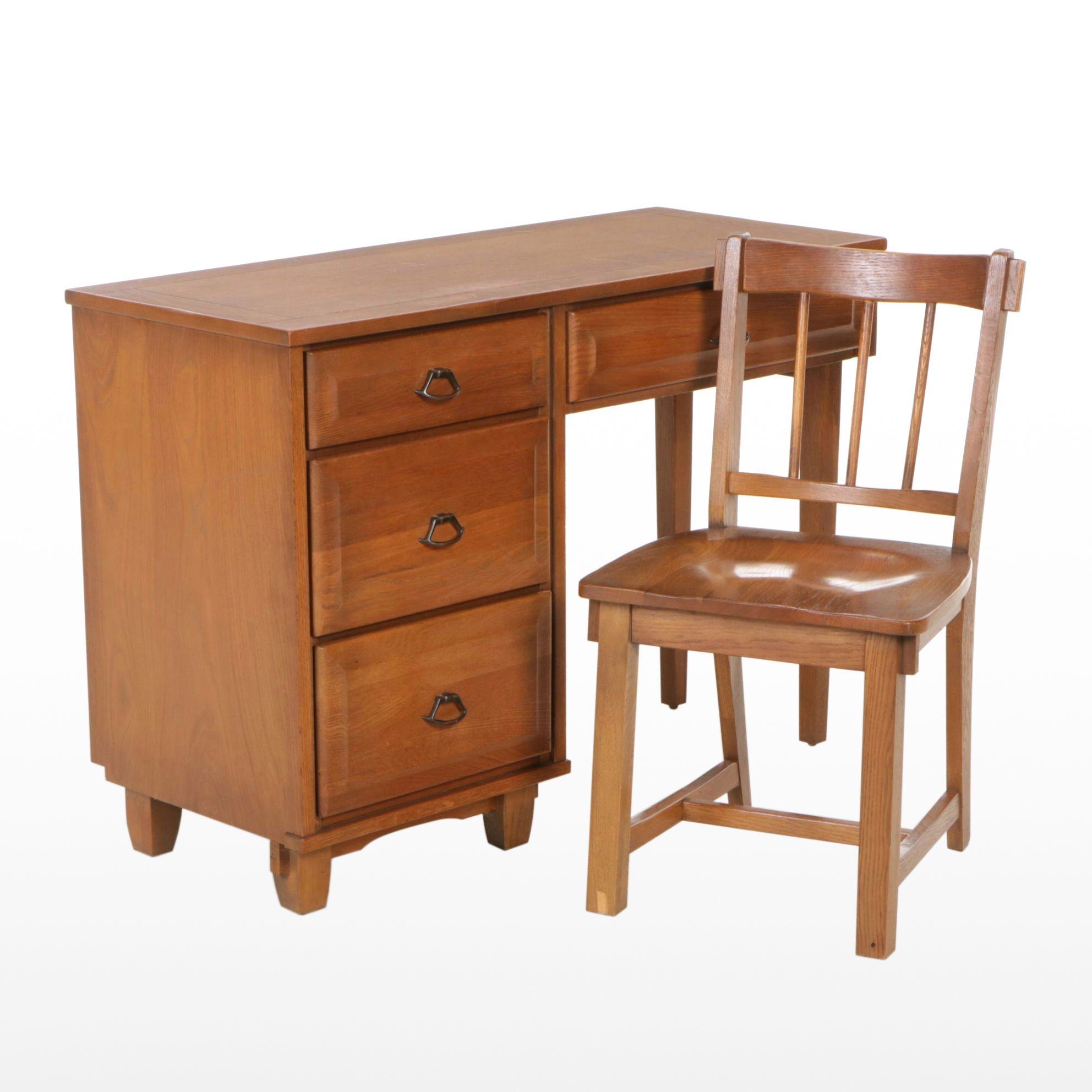 Oak Dresser Desk and Chair, Mid to Late 20th Century