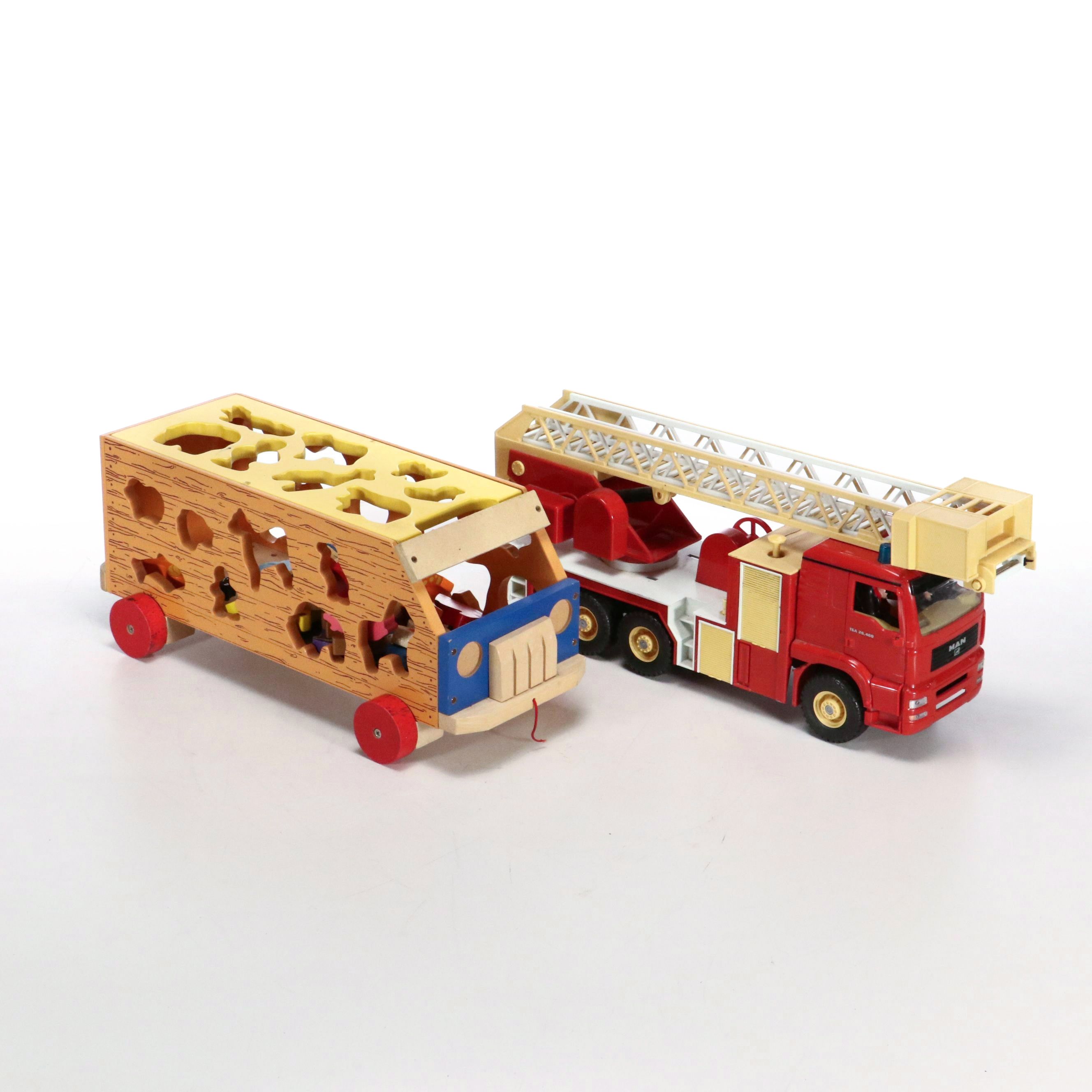 Wooden Animal Bus with Fire Truck