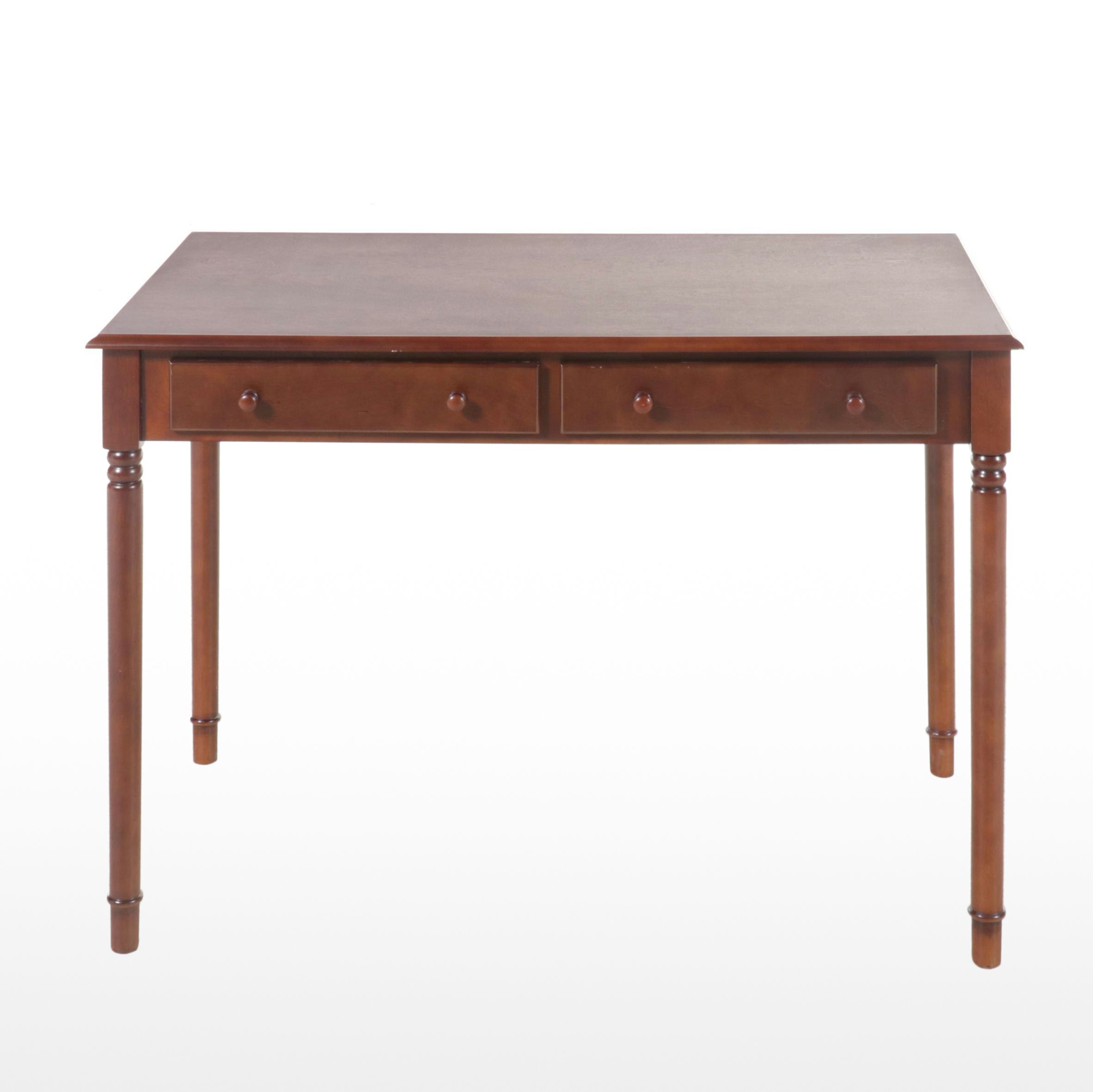 Walnut Finish Two-Drawer Desk with Turned Legs