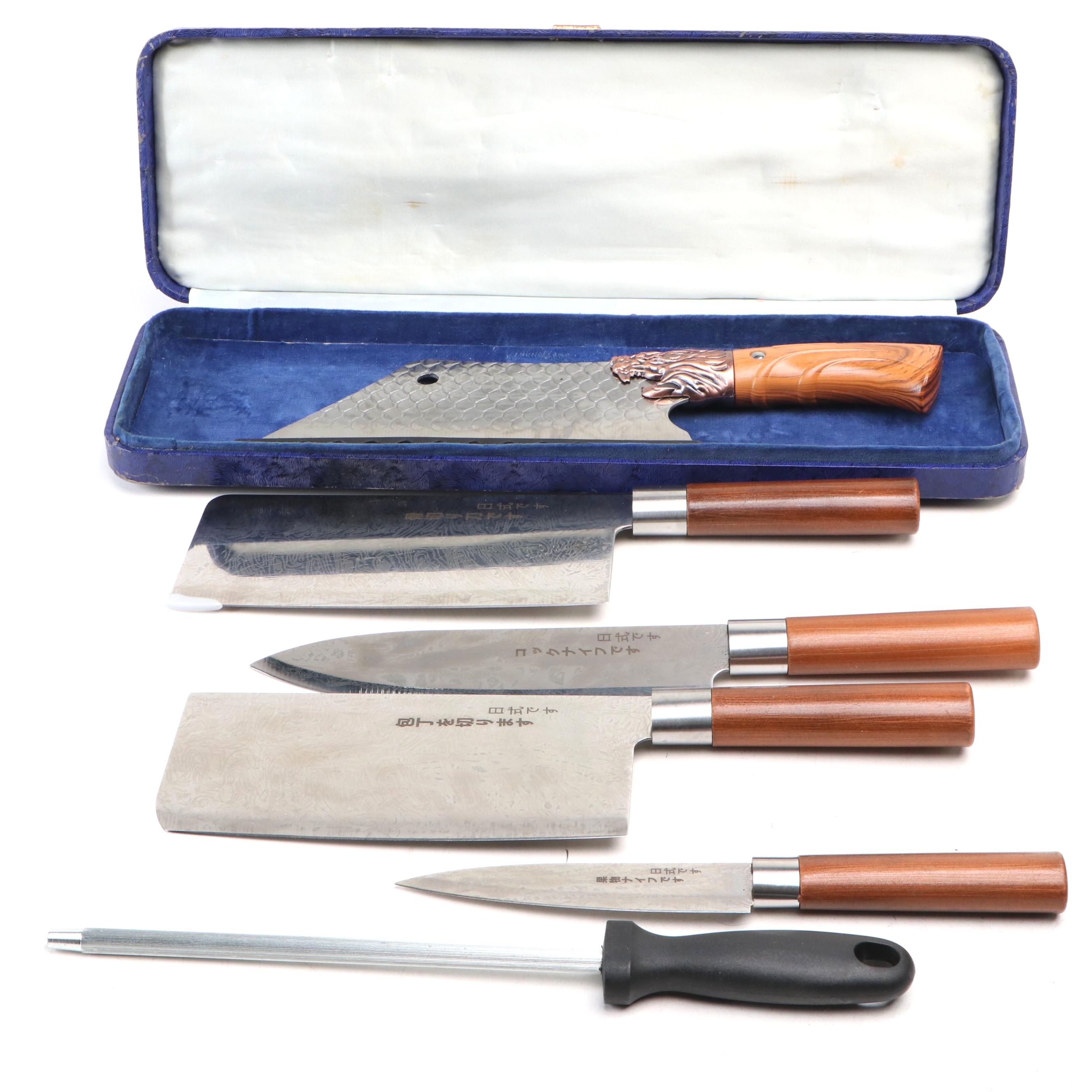 Japanese Style Etched Stainless Steel Chef's Knives with Other Cleaver