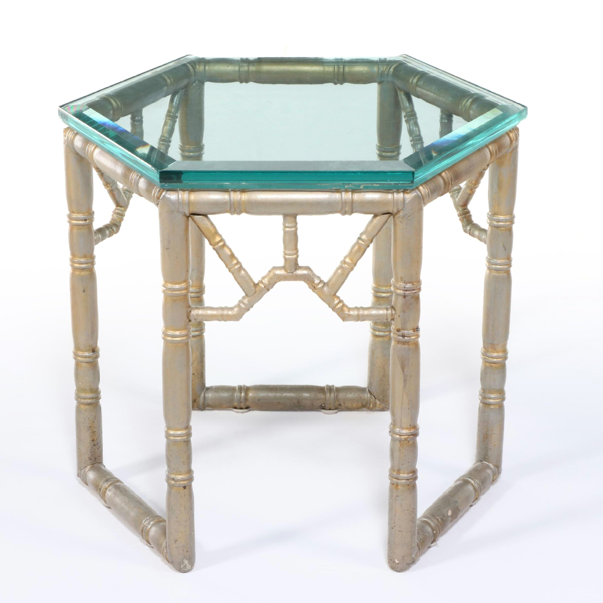 Glass and Faux Bamboo Accent Table, Mid to Late 20th Century