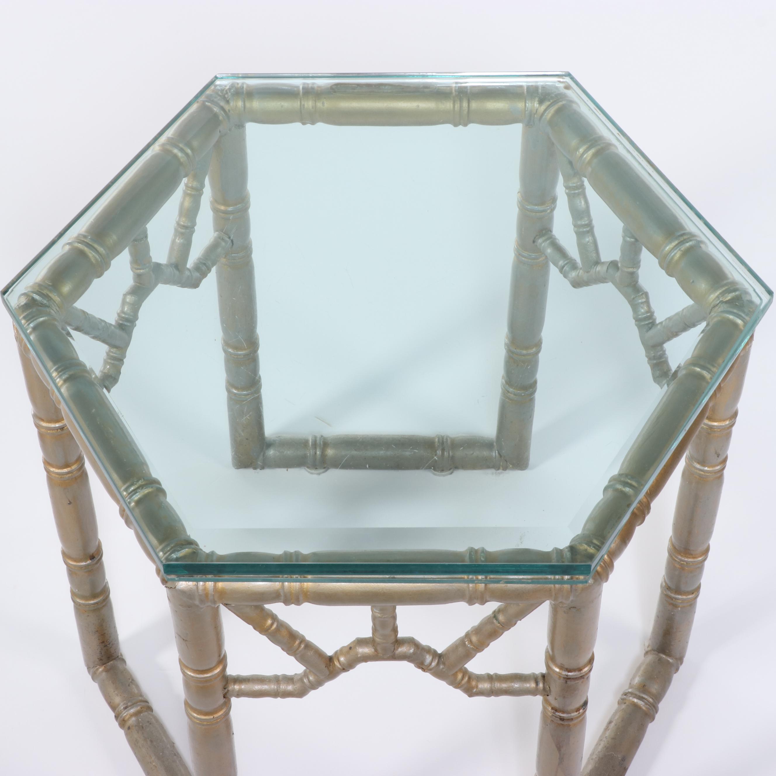 Glass and Faux Bamboo Accent Table, Mid to Late 20th Century