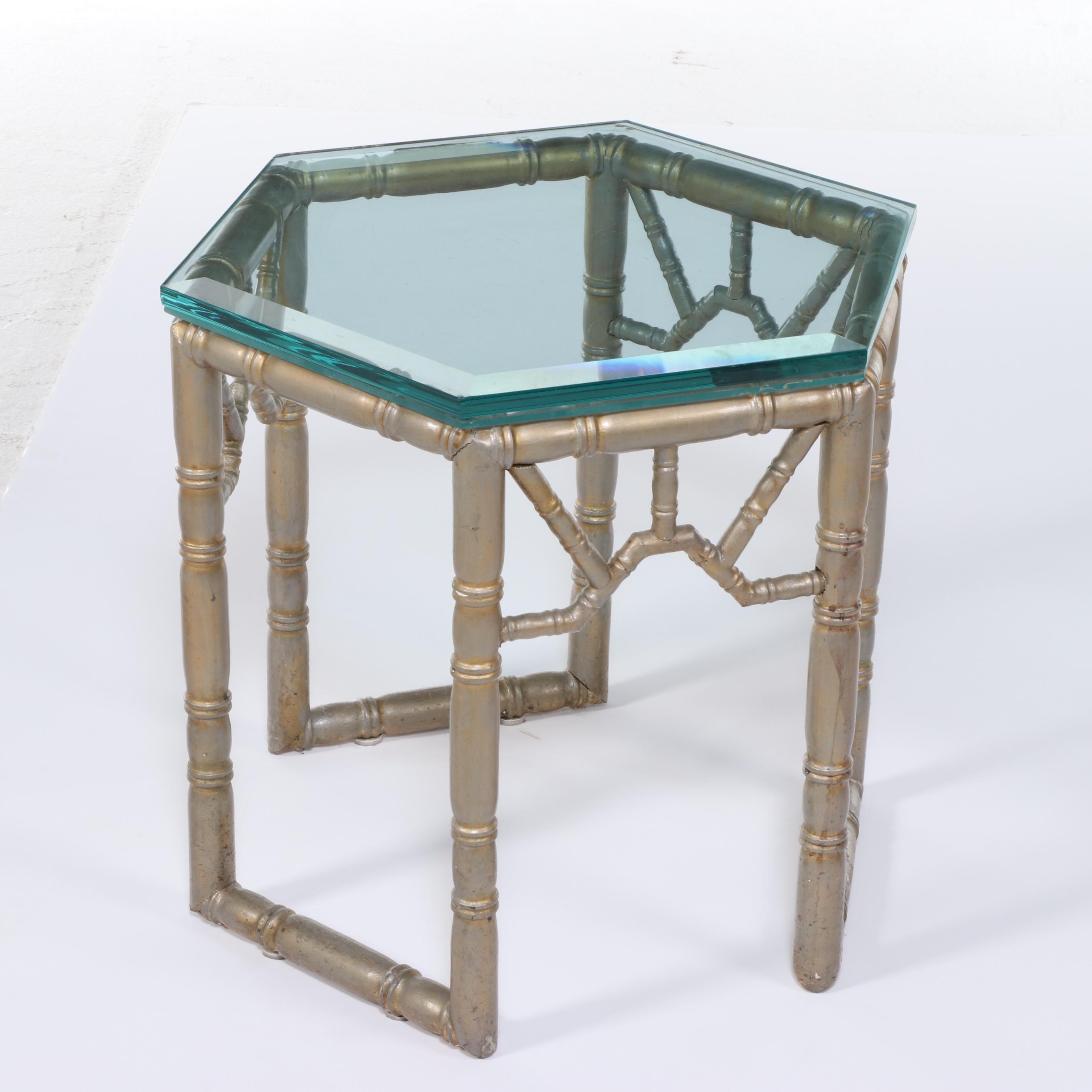Glass and Faux Bamboo Accent Table, Mid to Late 20th Century