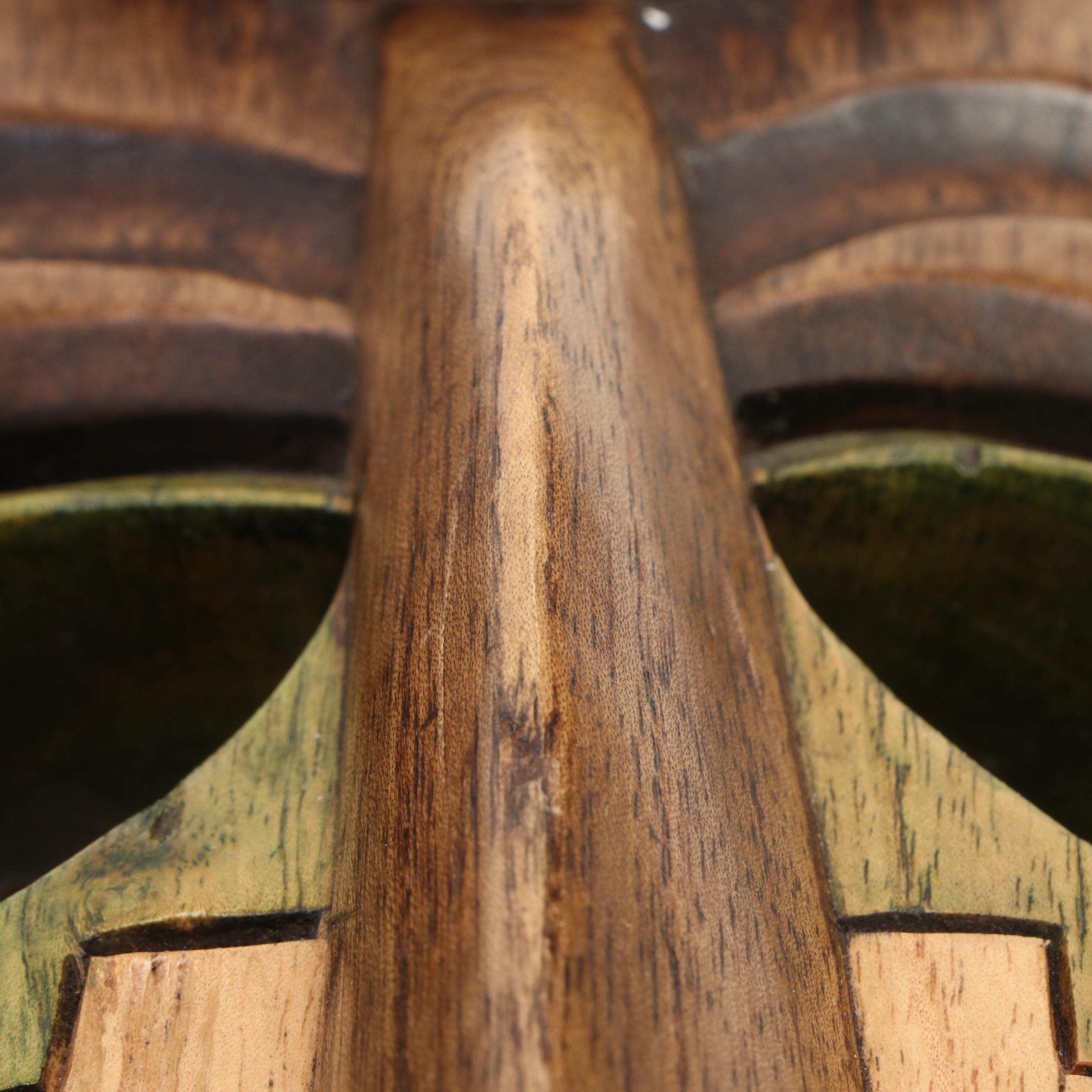 Pair of 24" Mayan Theme Hand-Carved Polychrome Wood Souvenir Masks