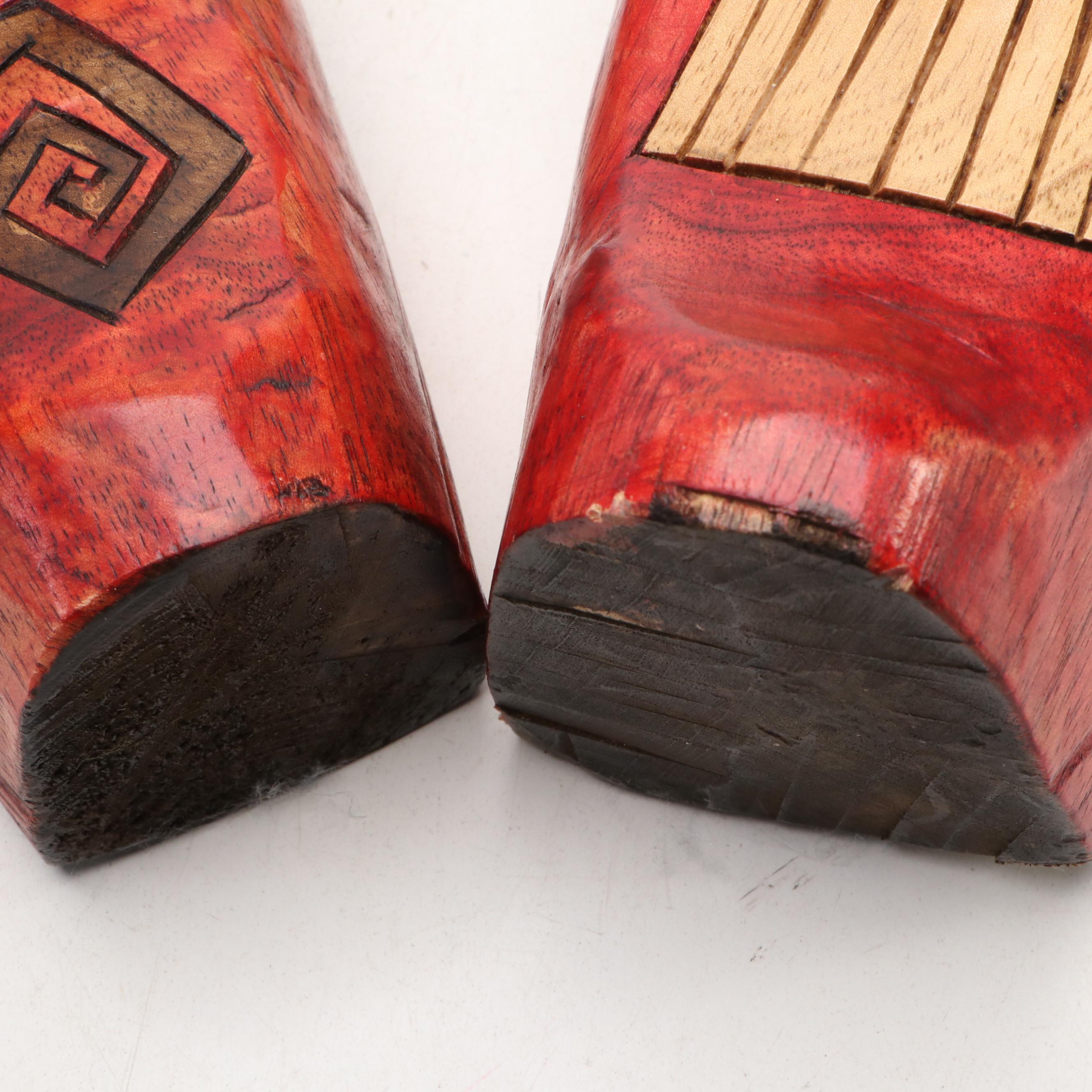 Pair of 24" Mayan Theme Hand-Carved Polychrome Wood Souvenir Masks