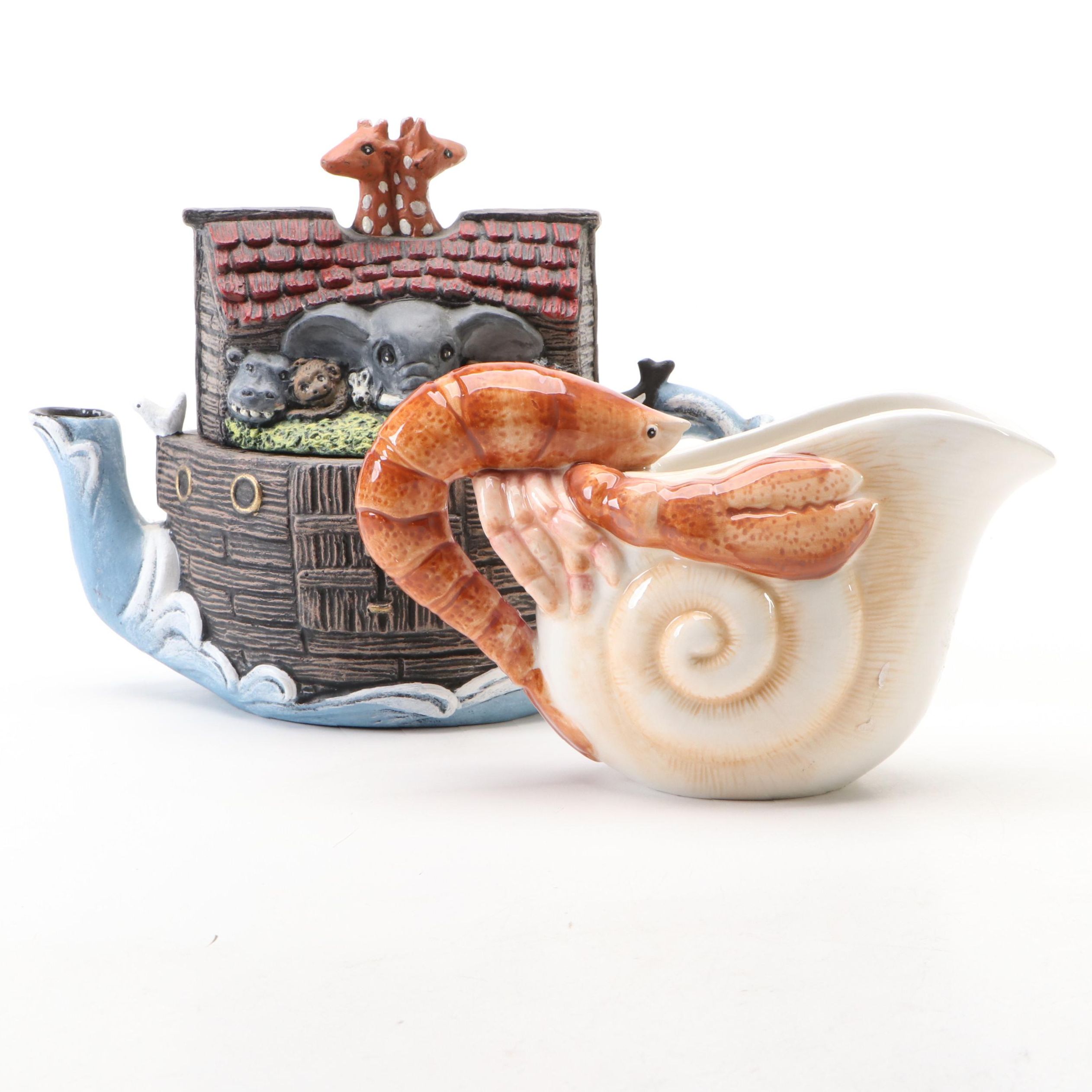 Fitz & Floyd "Seaboard" Ceramic Creamer and Other Noah's Ark Teapot