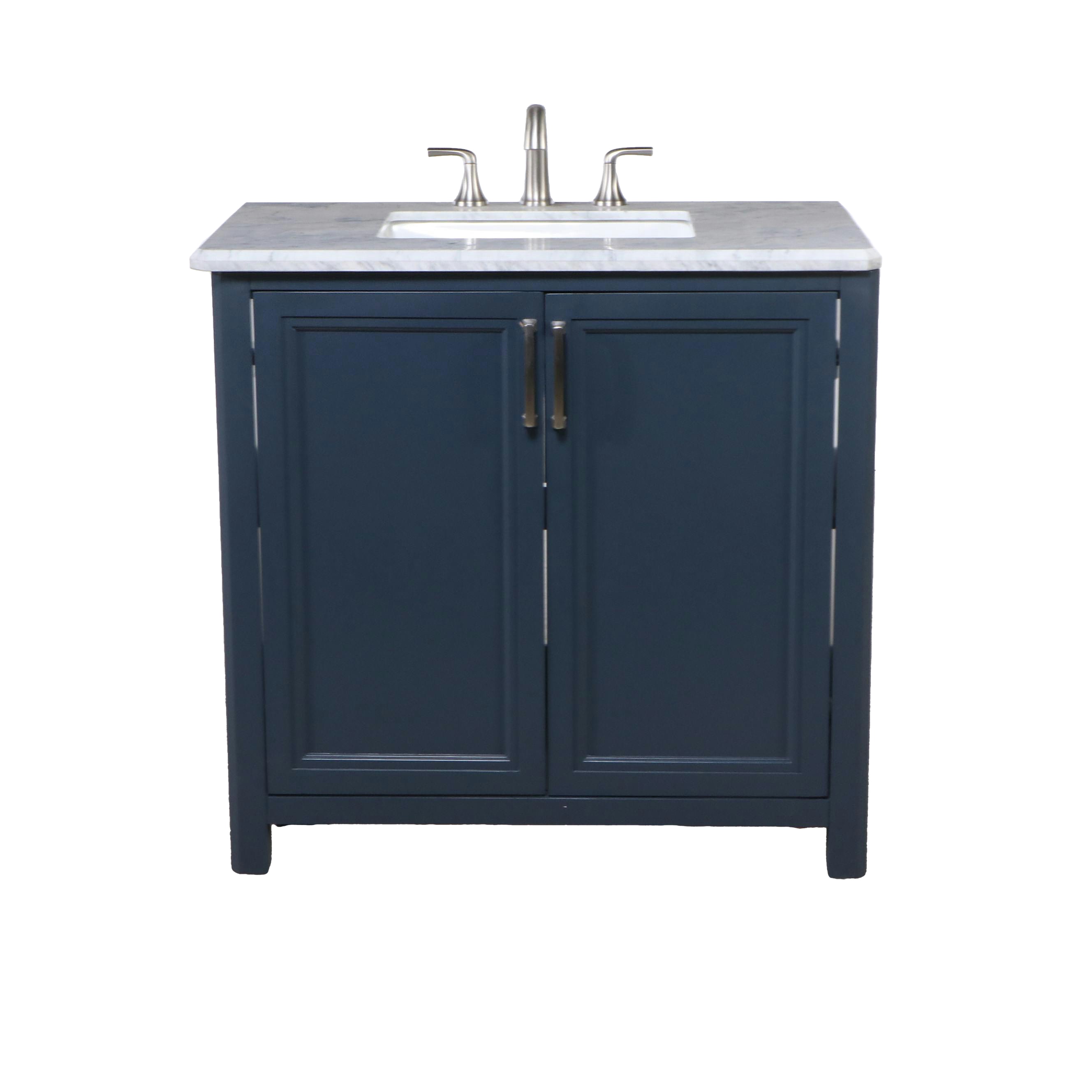 OVE Decors Marble Undermount Single Vanity with Blue Cabinet Satin Nickel Faucet