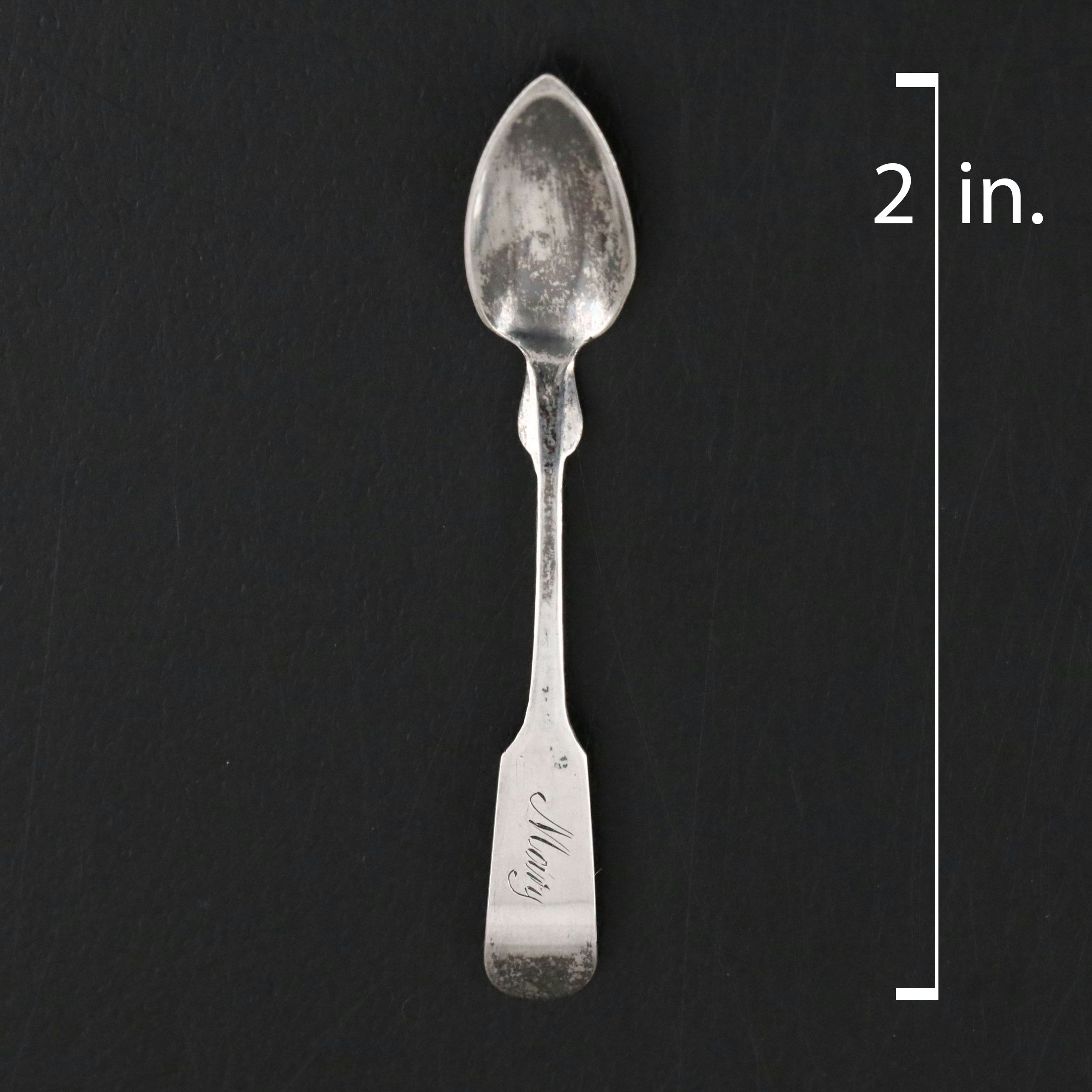 Miniature American Coin Silver Fiddle Handled Spoon, Mid-19th Century