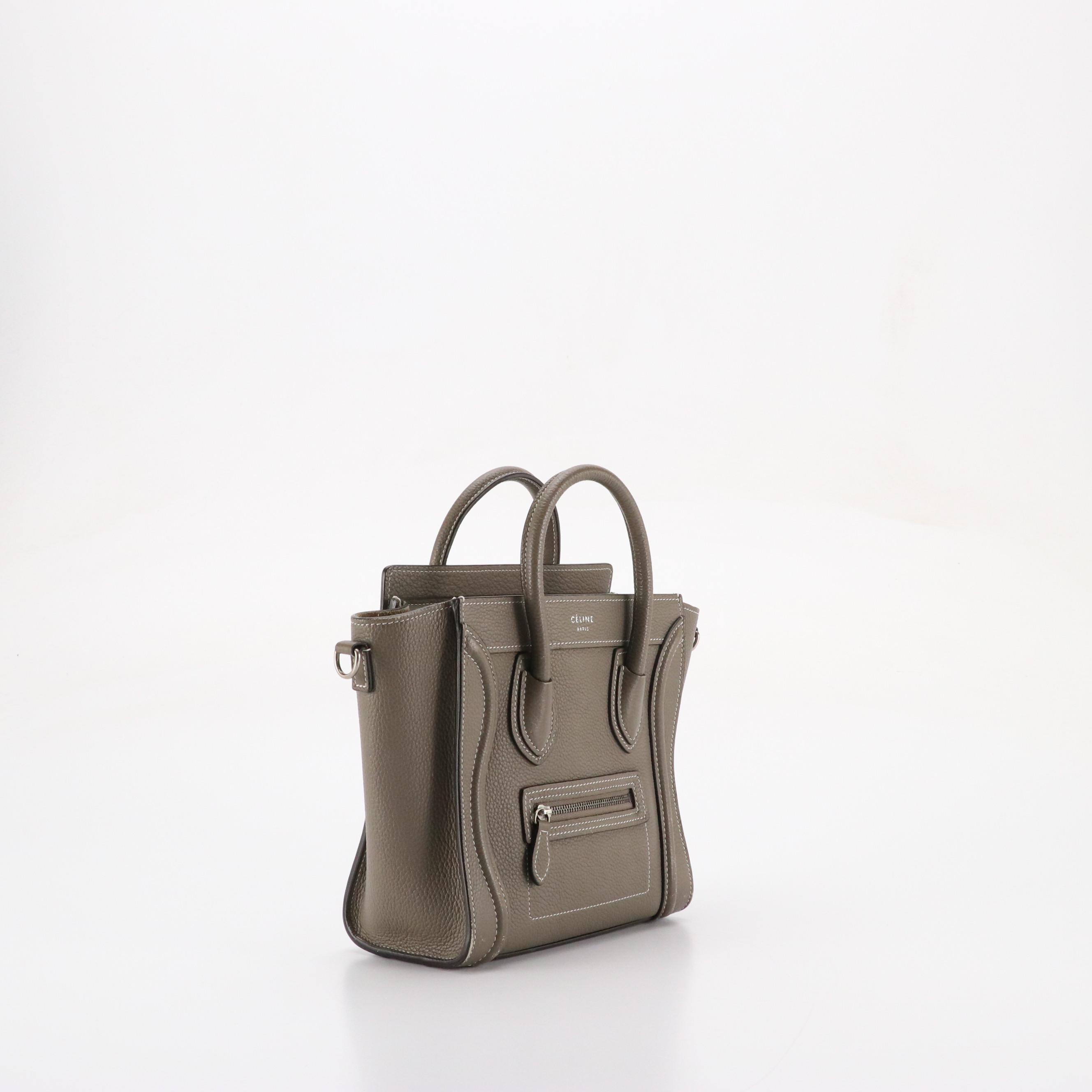 Celine Nano Luggage Two-Way Tote in Gray Grained Calfskin Leather