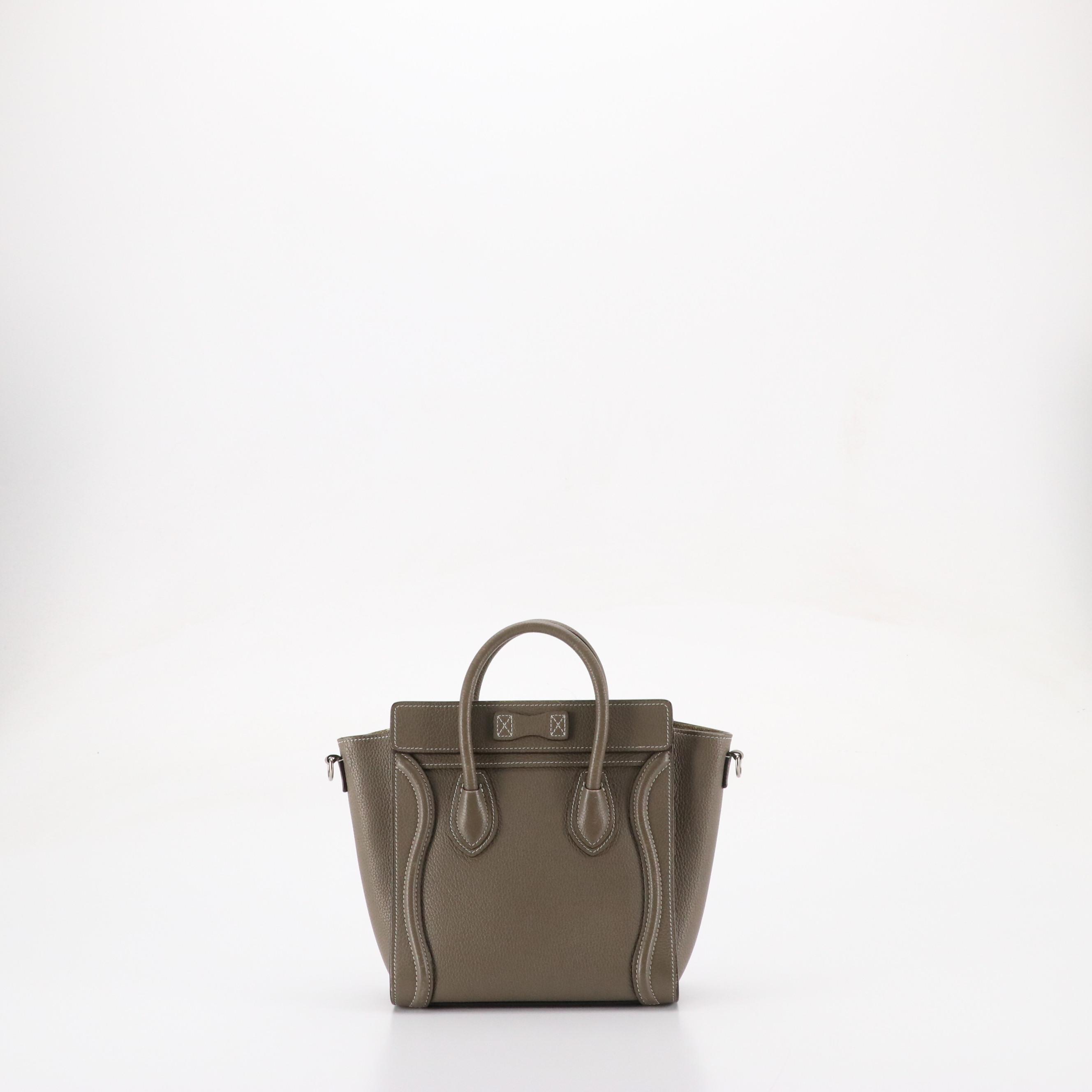 Celine Nano Luggage Two-Way Tote in Gray Grained Calfskin Leather