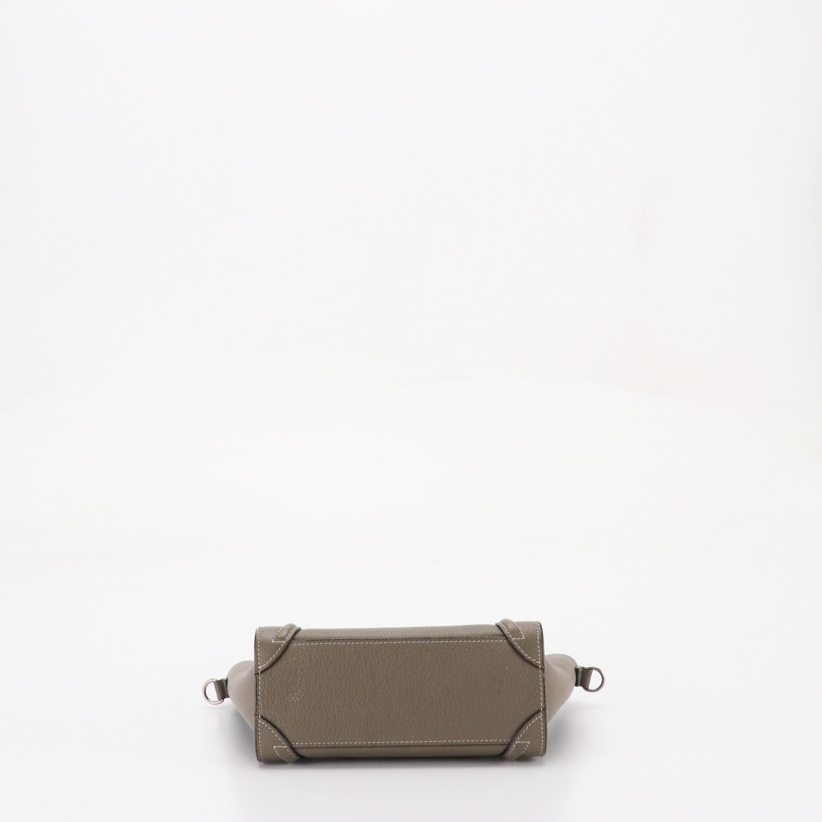 Celine Nano Luggage Two-Way Tote in Gray Grained Calfskin Leather