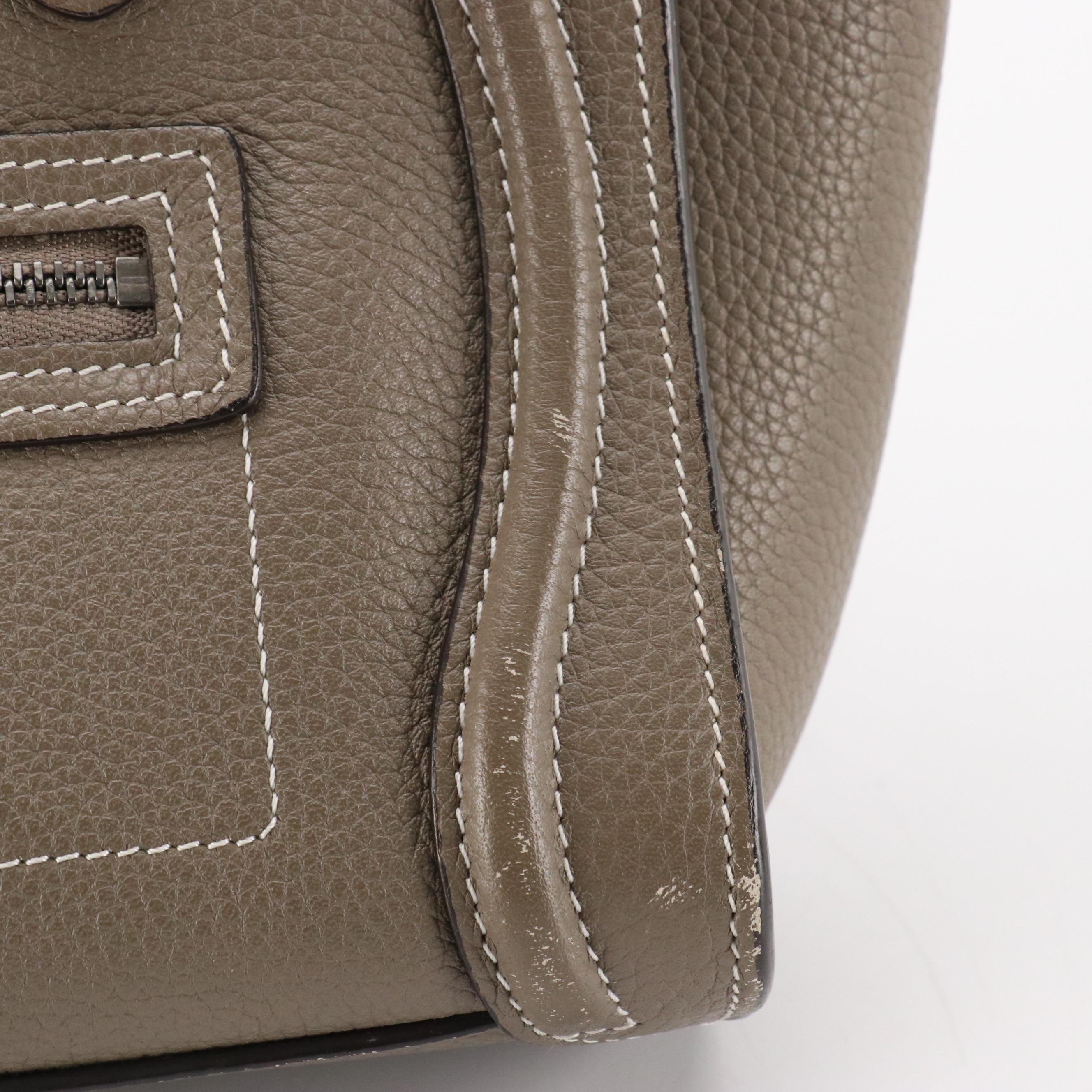 Celine Nano Luggage Two-Way Tote in Gray Grained Calfskin Leather