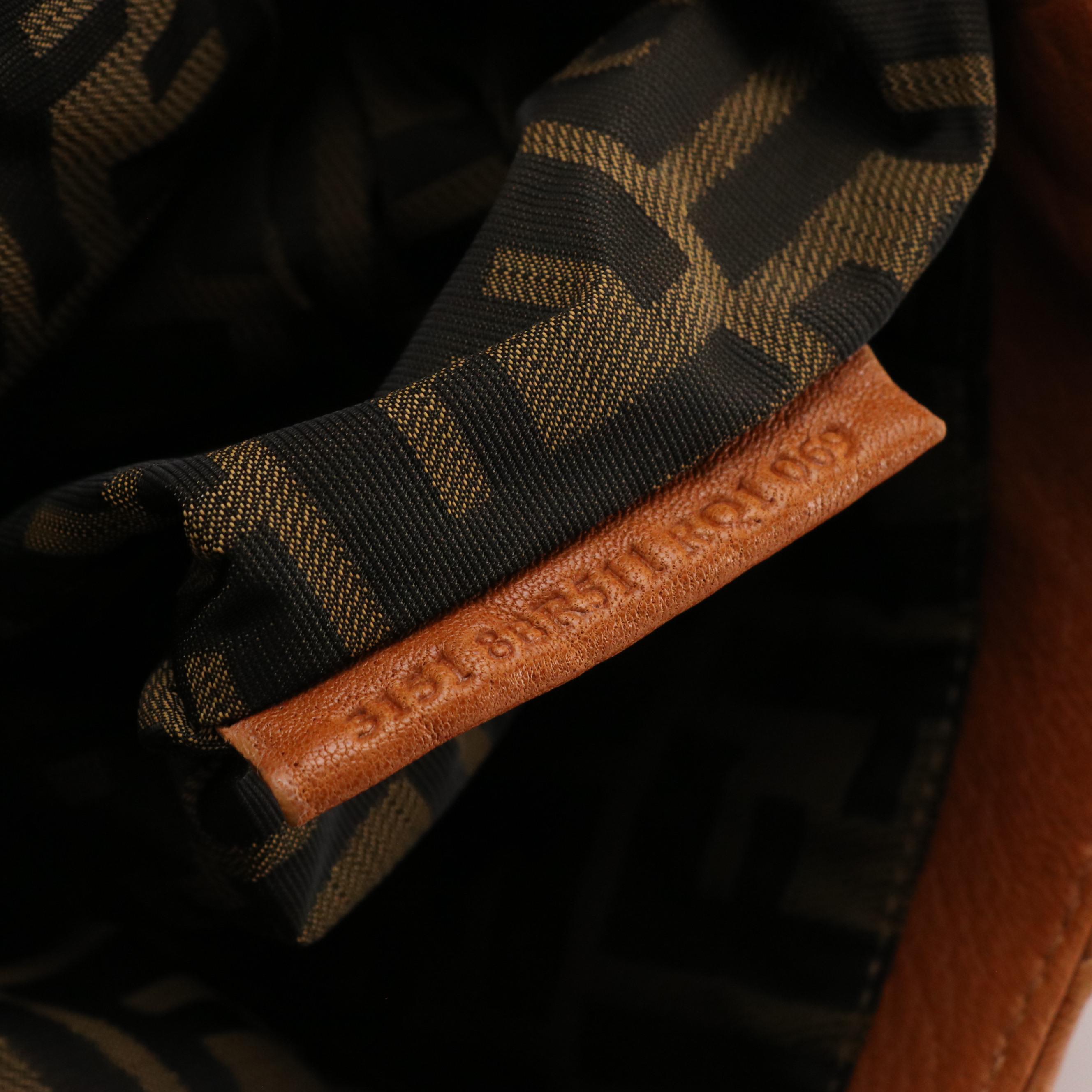 Fendi Spy Medium Hobo Bag in Dark Tan Pebbled Lambskin with Woven Handles