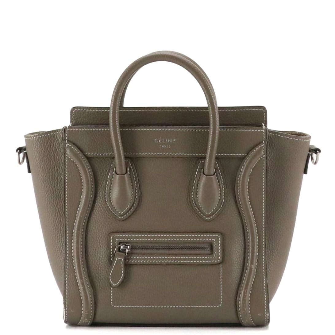 Celine Nano Luggage Two-Way Tote in Gray Grained Calfskin Leather