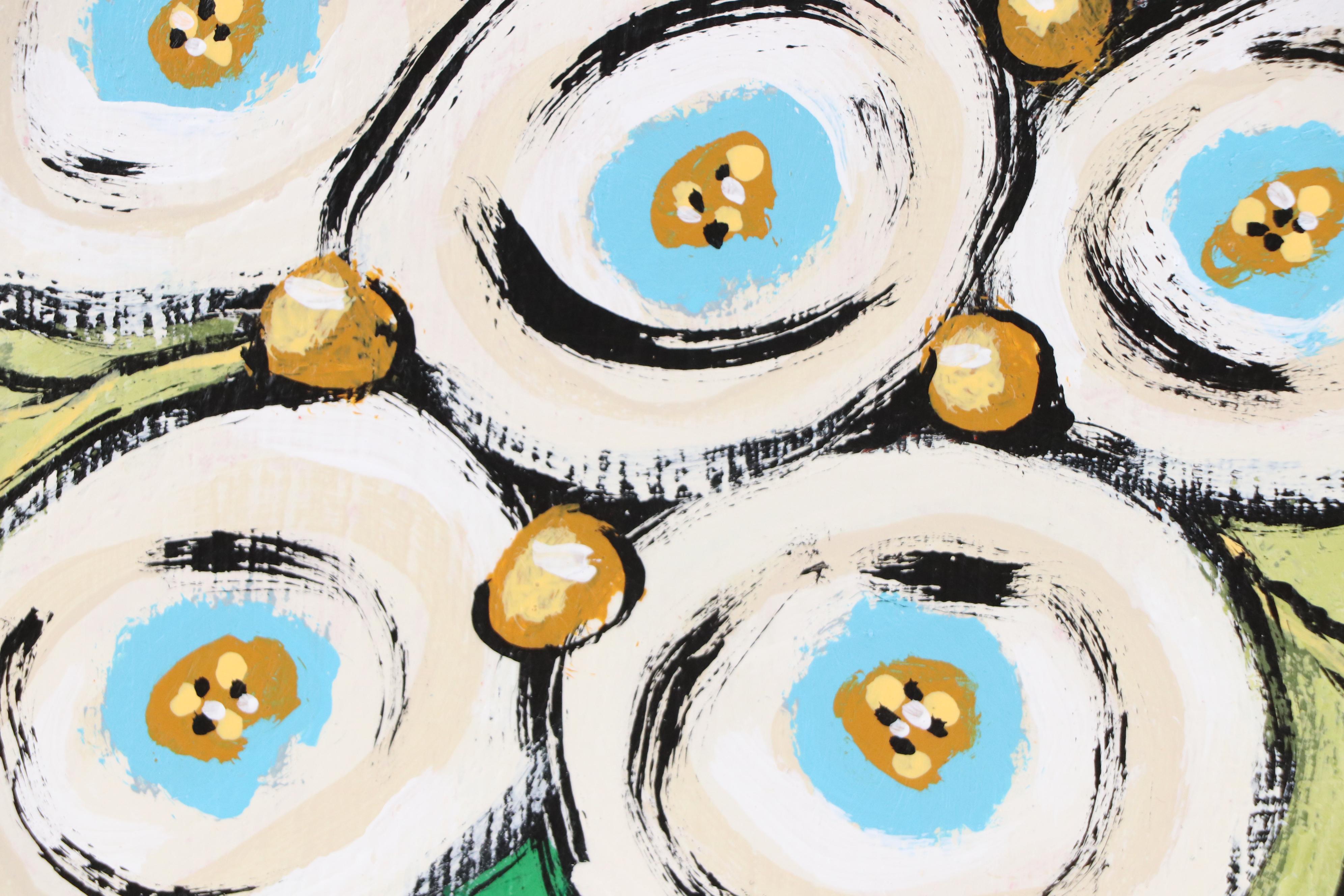 Angie Hubbard Stylized Floral Still Life Acrylic Painting, 21st Century