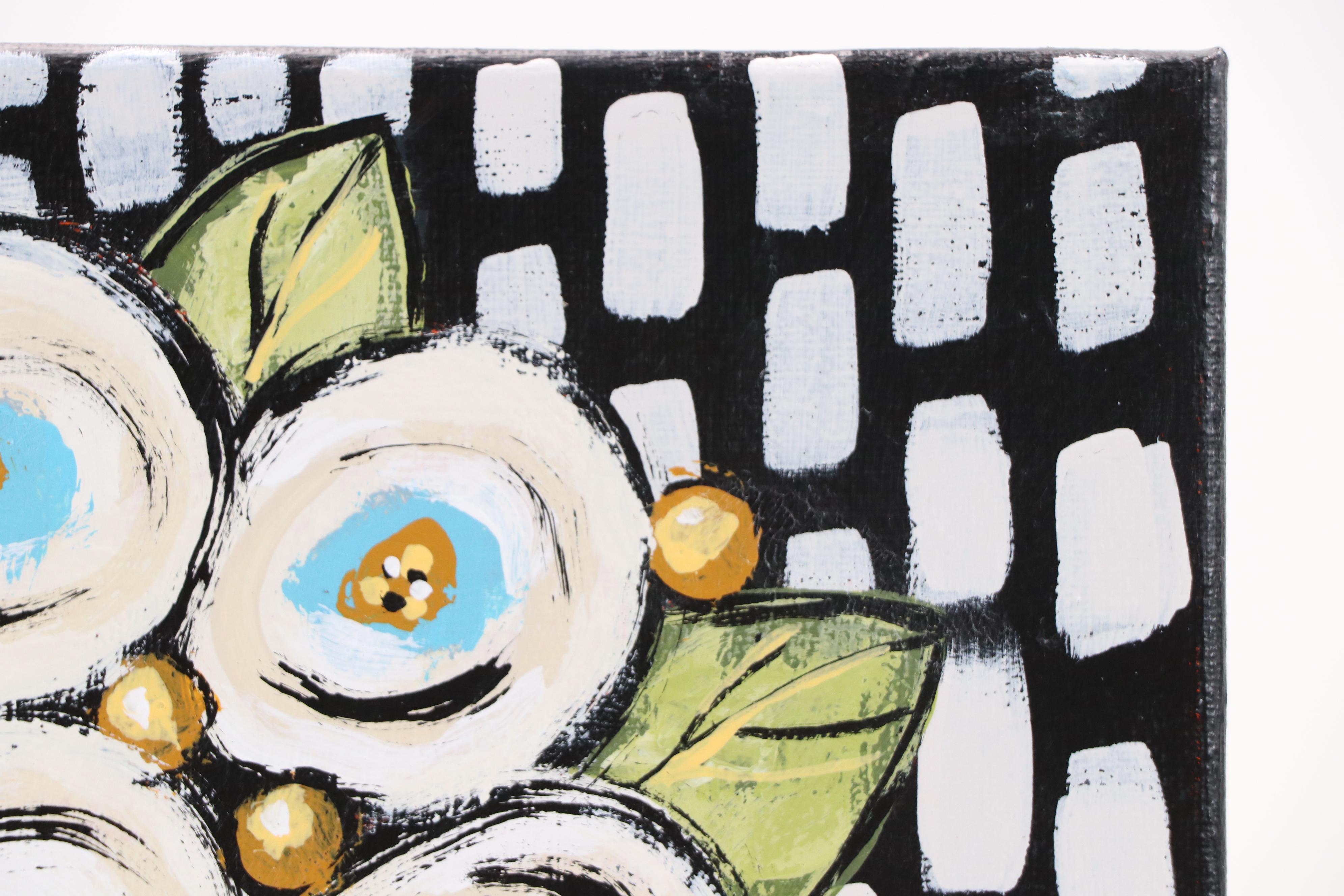 Angie Hubbard Stylized Floral Still Life Acrylic Painting, 21st Century