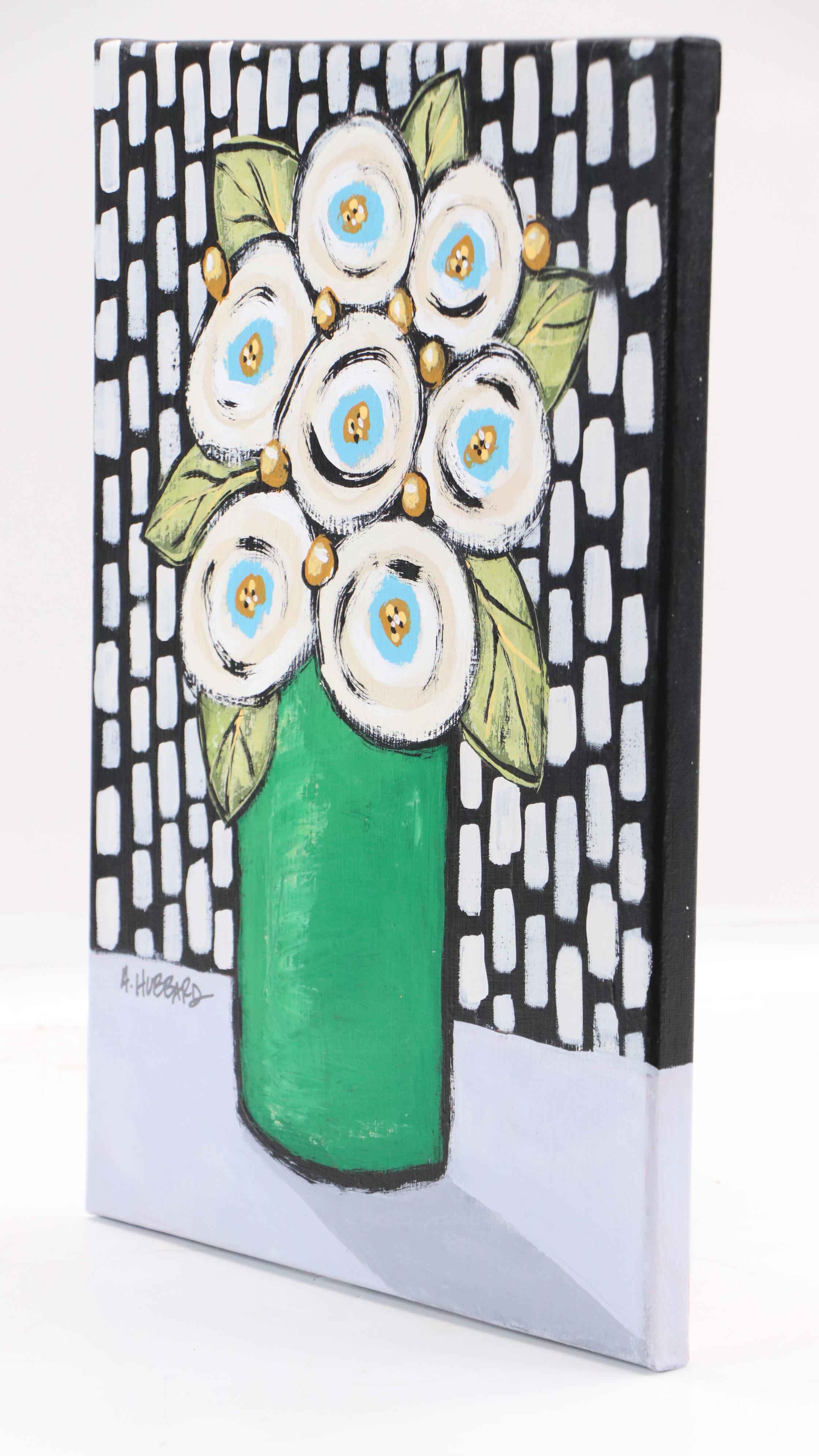 Angie Hubbard Stylized Floral Still Life Acrylic Painting, 21st Century