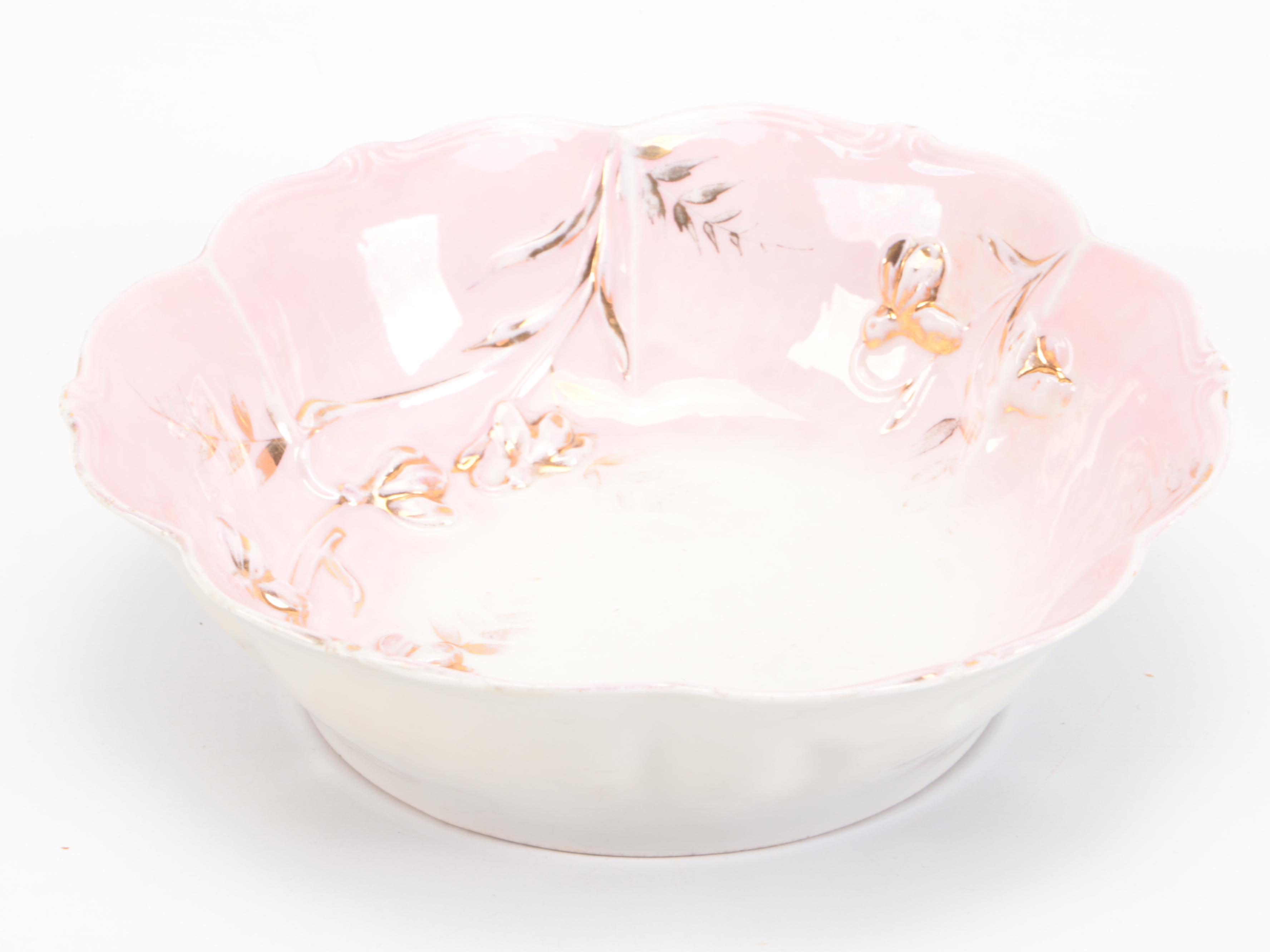 Victorian Pink Luster and Gilt Accented Tea Set with Other Table Accessories