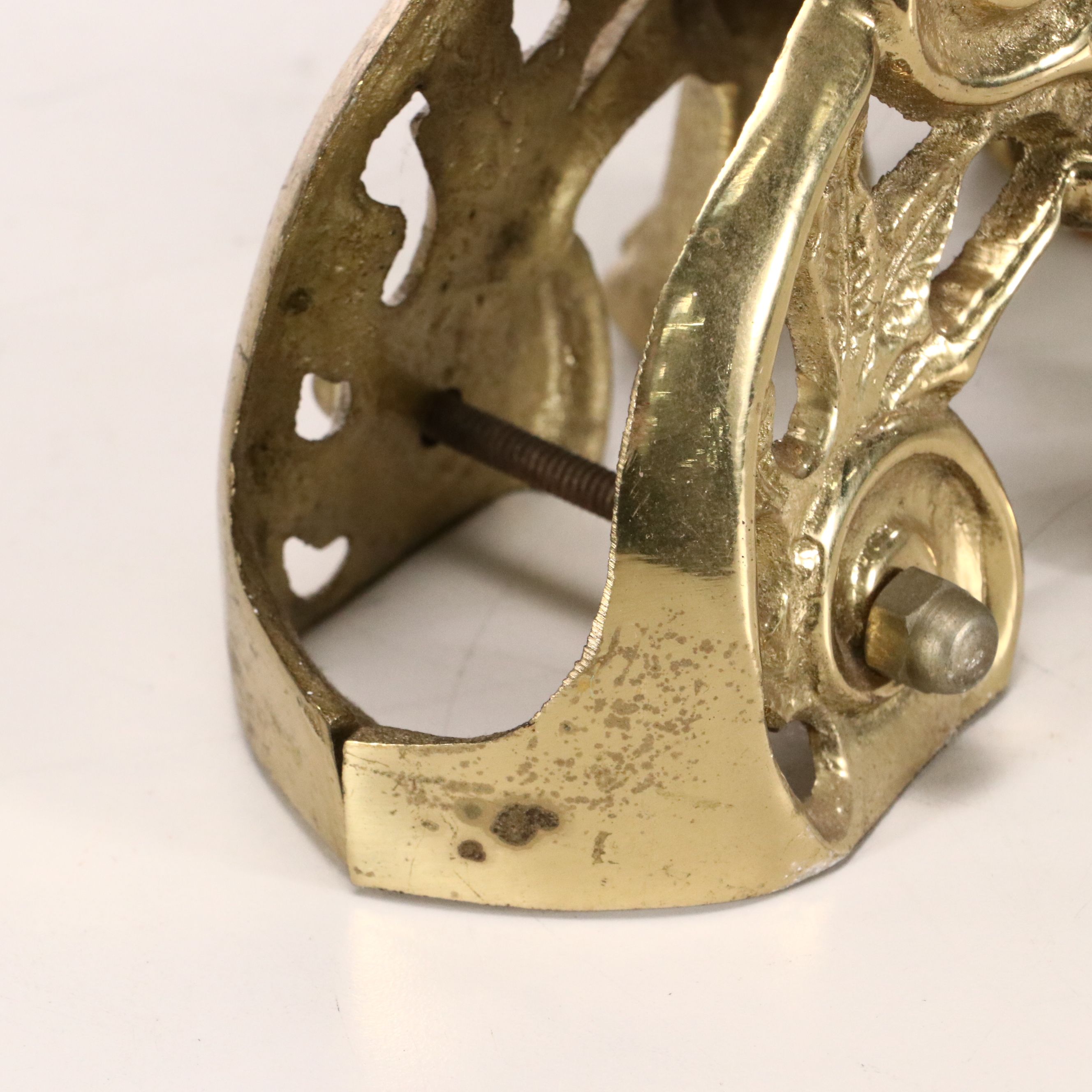 Victorian Style Cast Brass Peacock Fan Fireplace Screen with Gargoyle Base