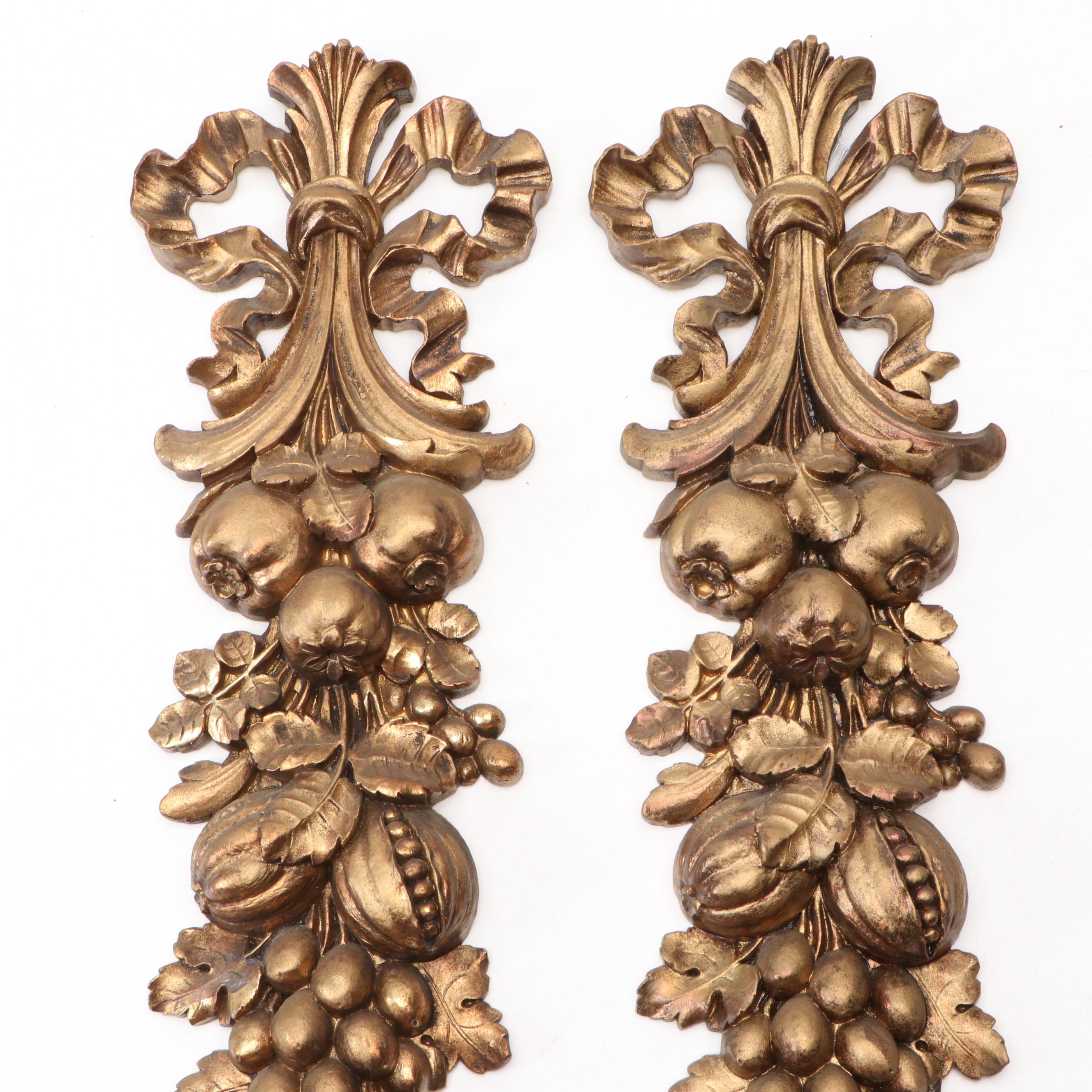 Syroco Hollywood Regency Gilt Finished Wood Fruit Wall Hangings