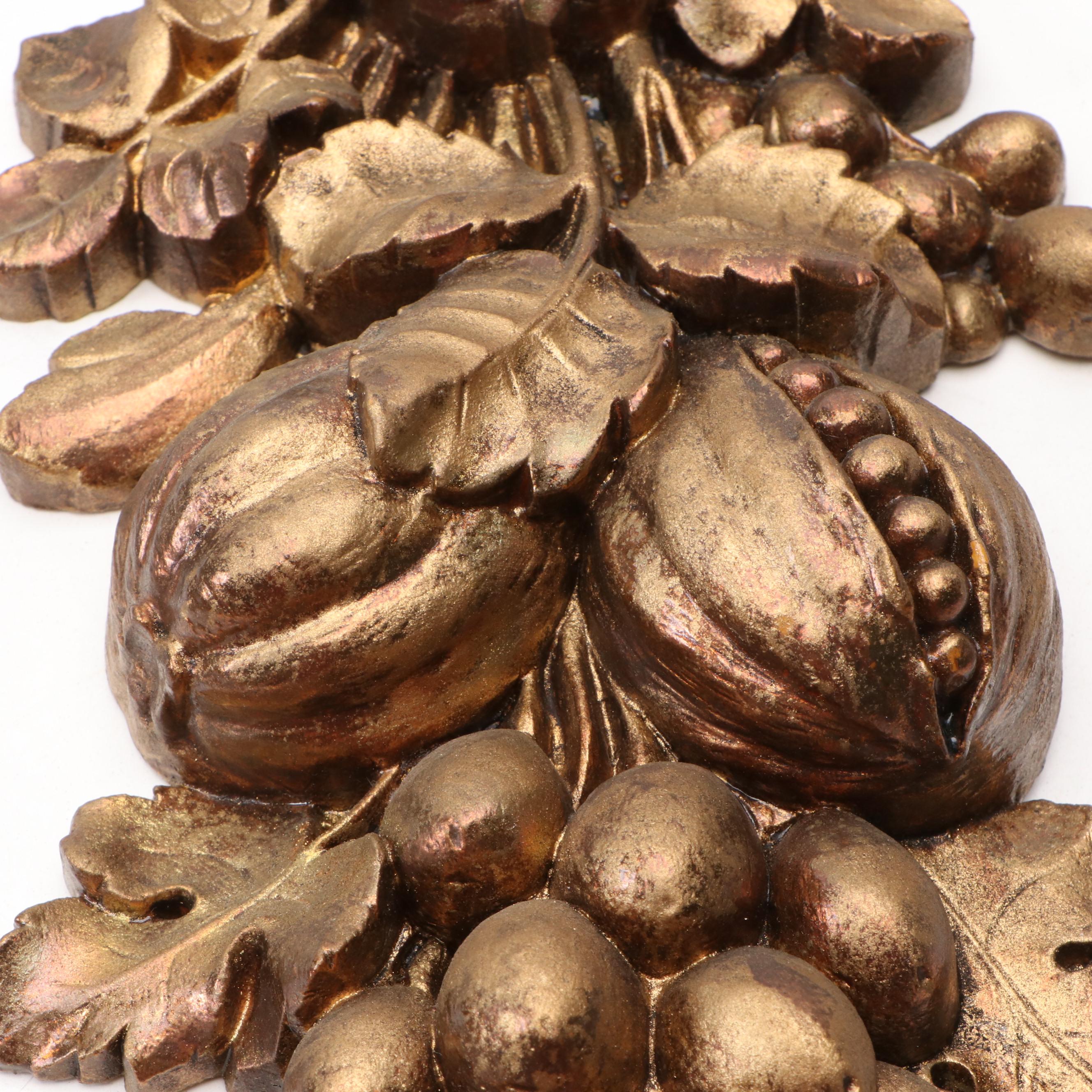 Syroco Hollywood Regency Gilt Finished Wood Fruit Wall Hangings