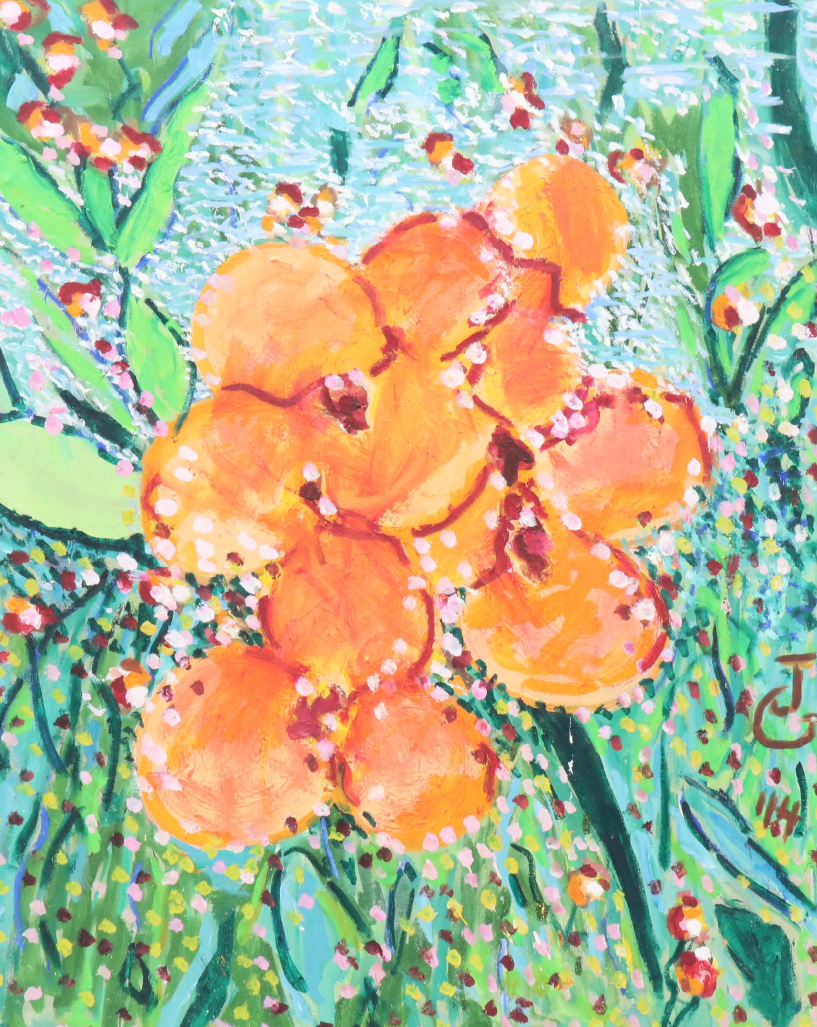 Janice Guttman Stylized Floral Acrylic Painting, Late 20th Century