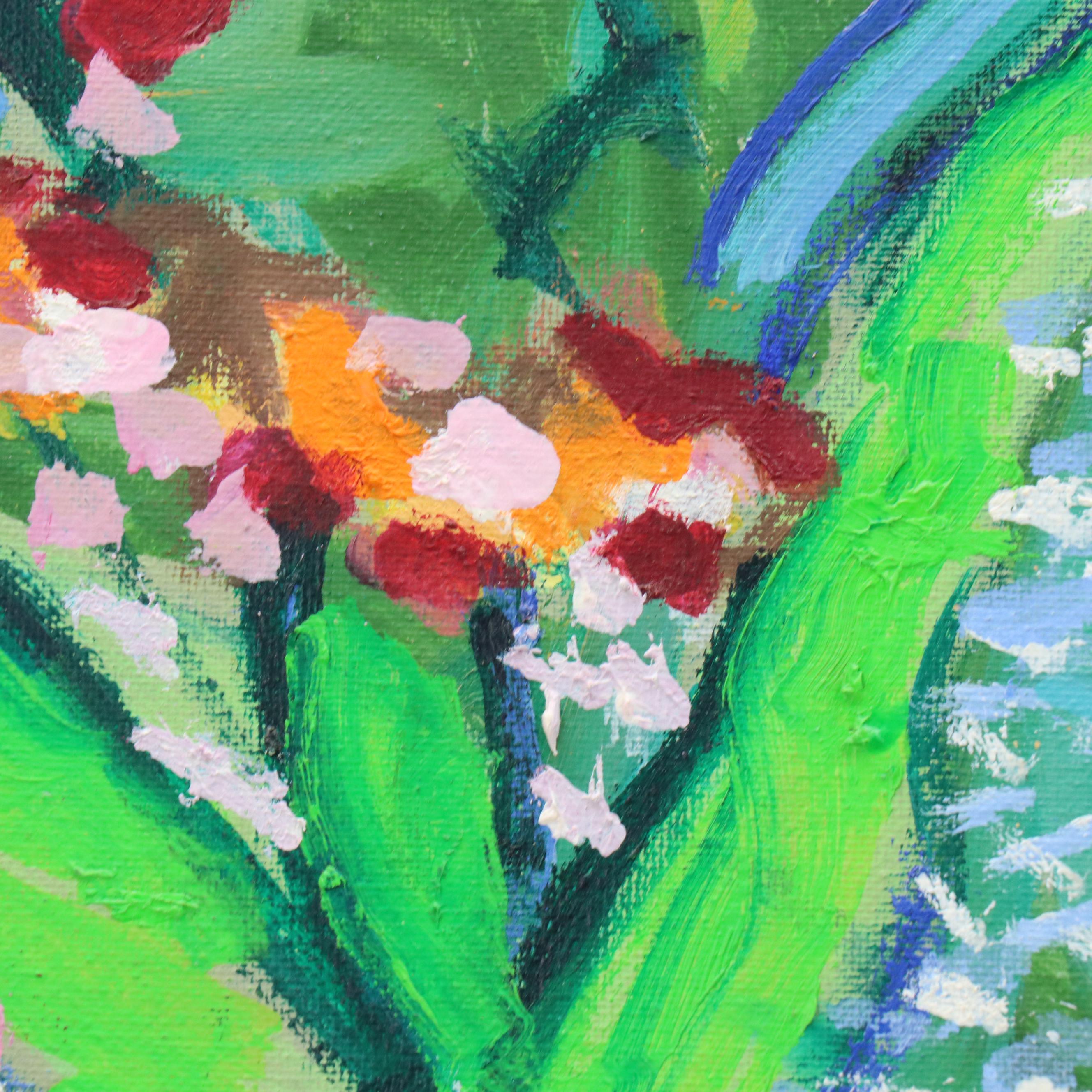 Janice Guttman Stylized Floral Acrylic Painting, Late 20th Century